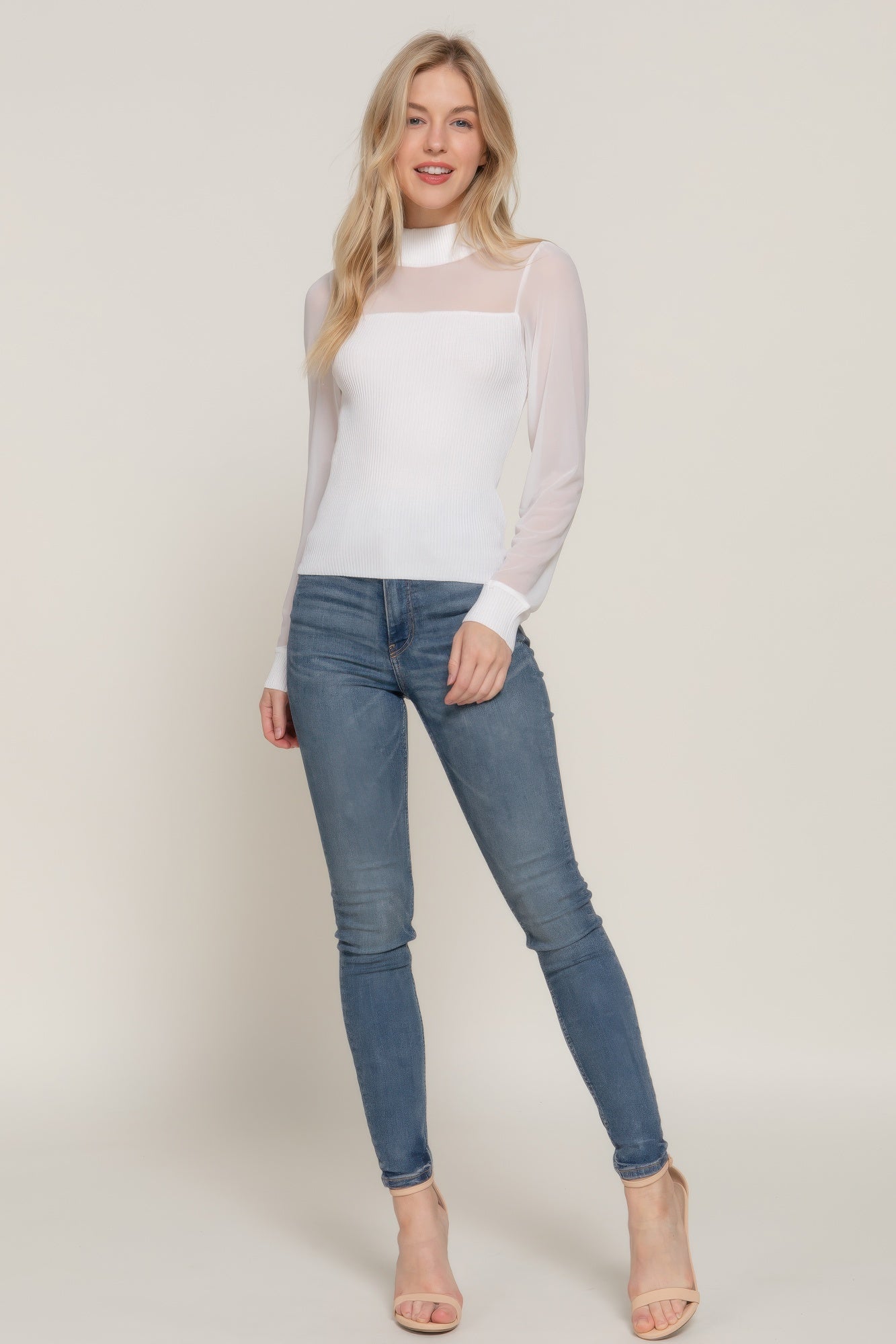 Long Slv Mesh Panel Detail Sweater Top product image