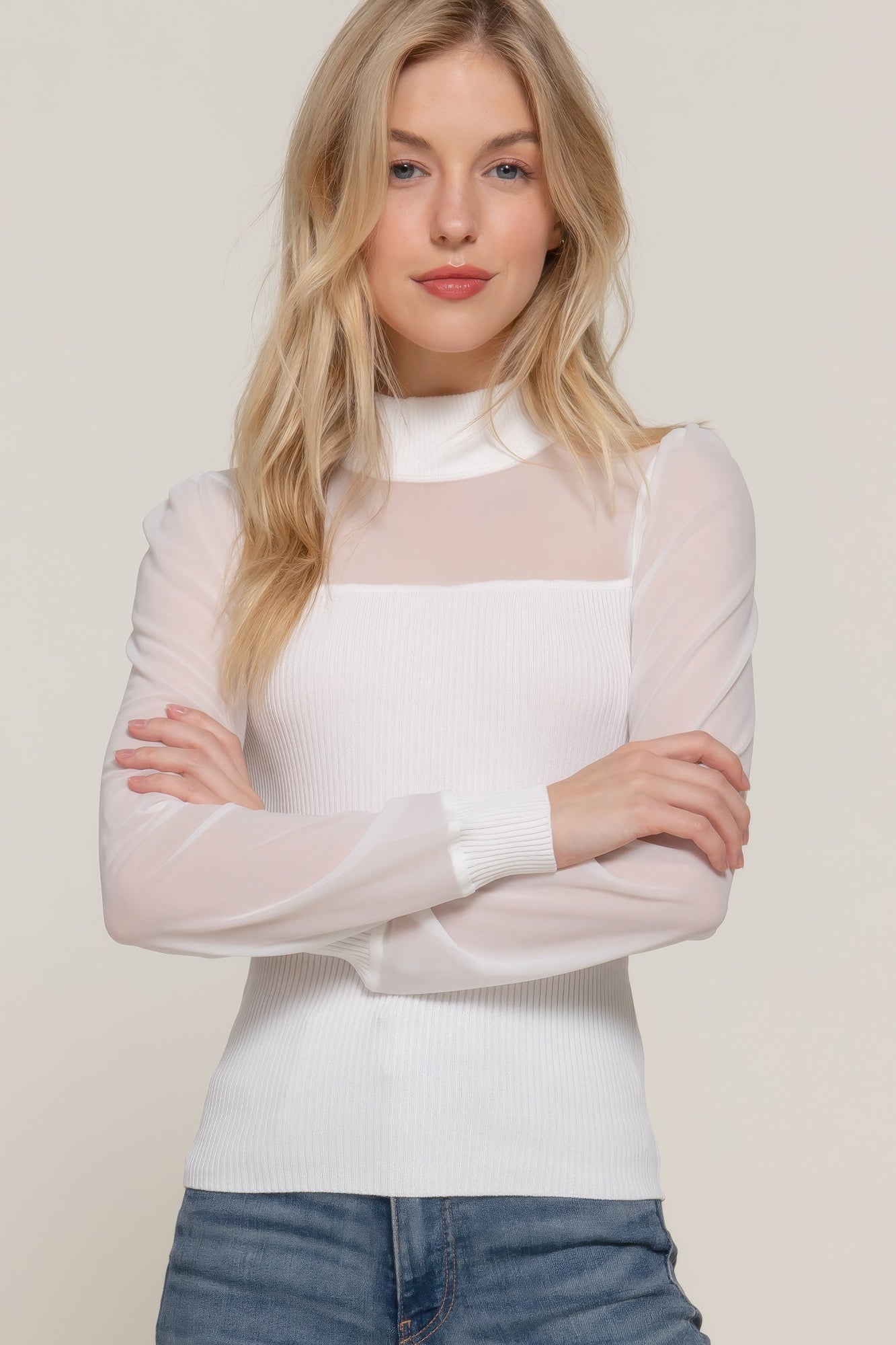 Long Slv Mesh Panel Detail Sweater Top product image