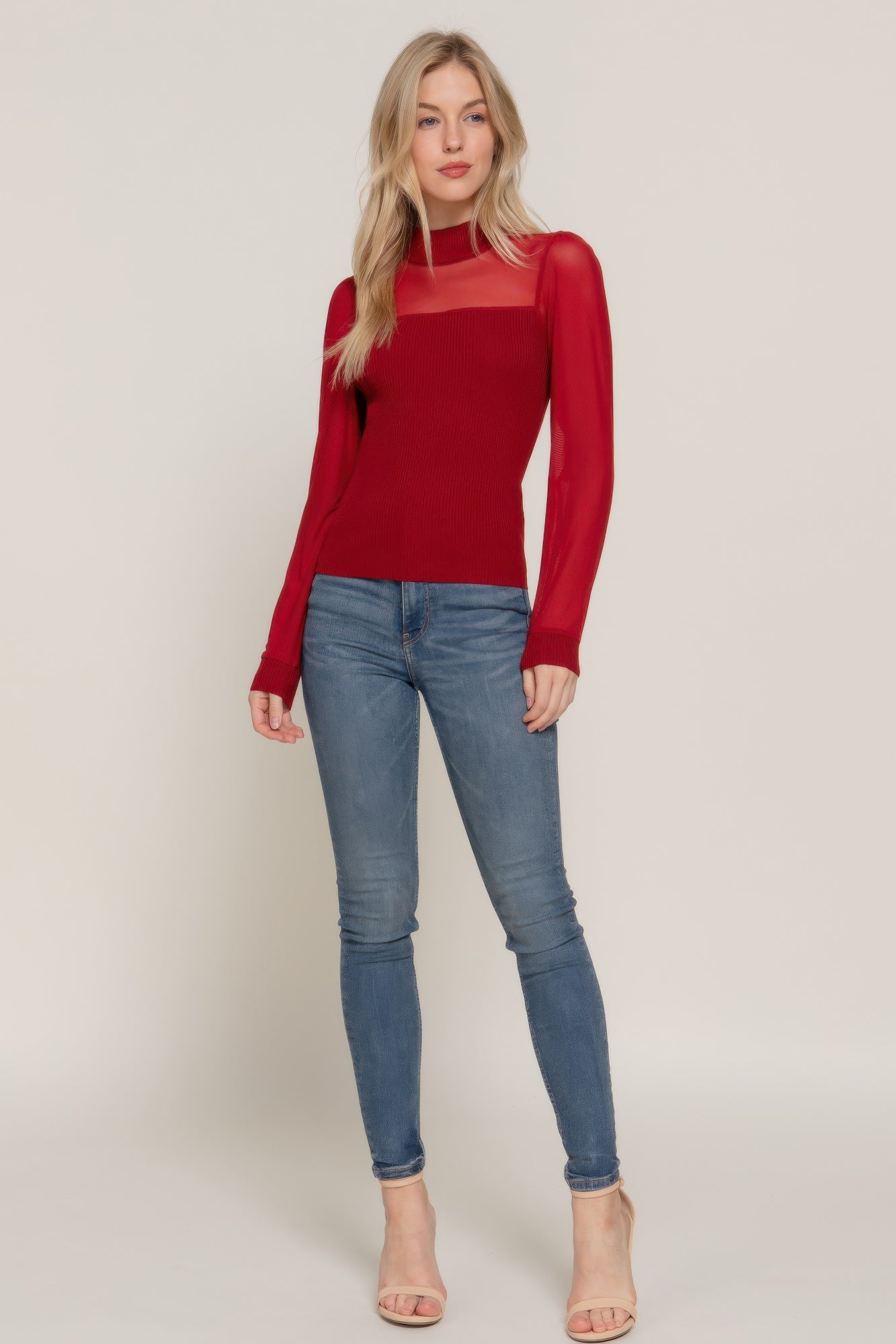 Long Slv Mesh Panel Detail Sweater Top product image