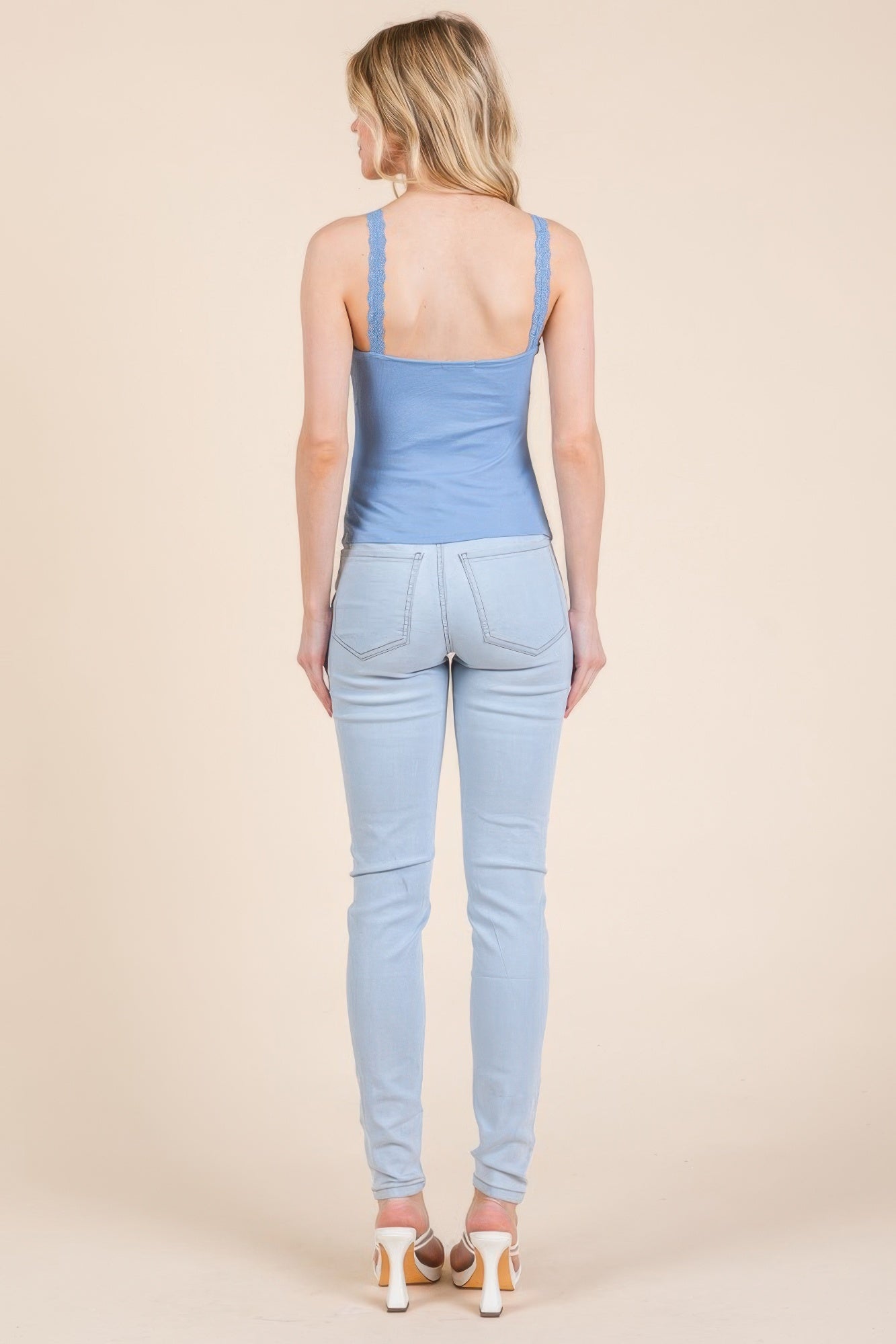 Ribbed V-neck Lace Trim With Strap Tank Top product image