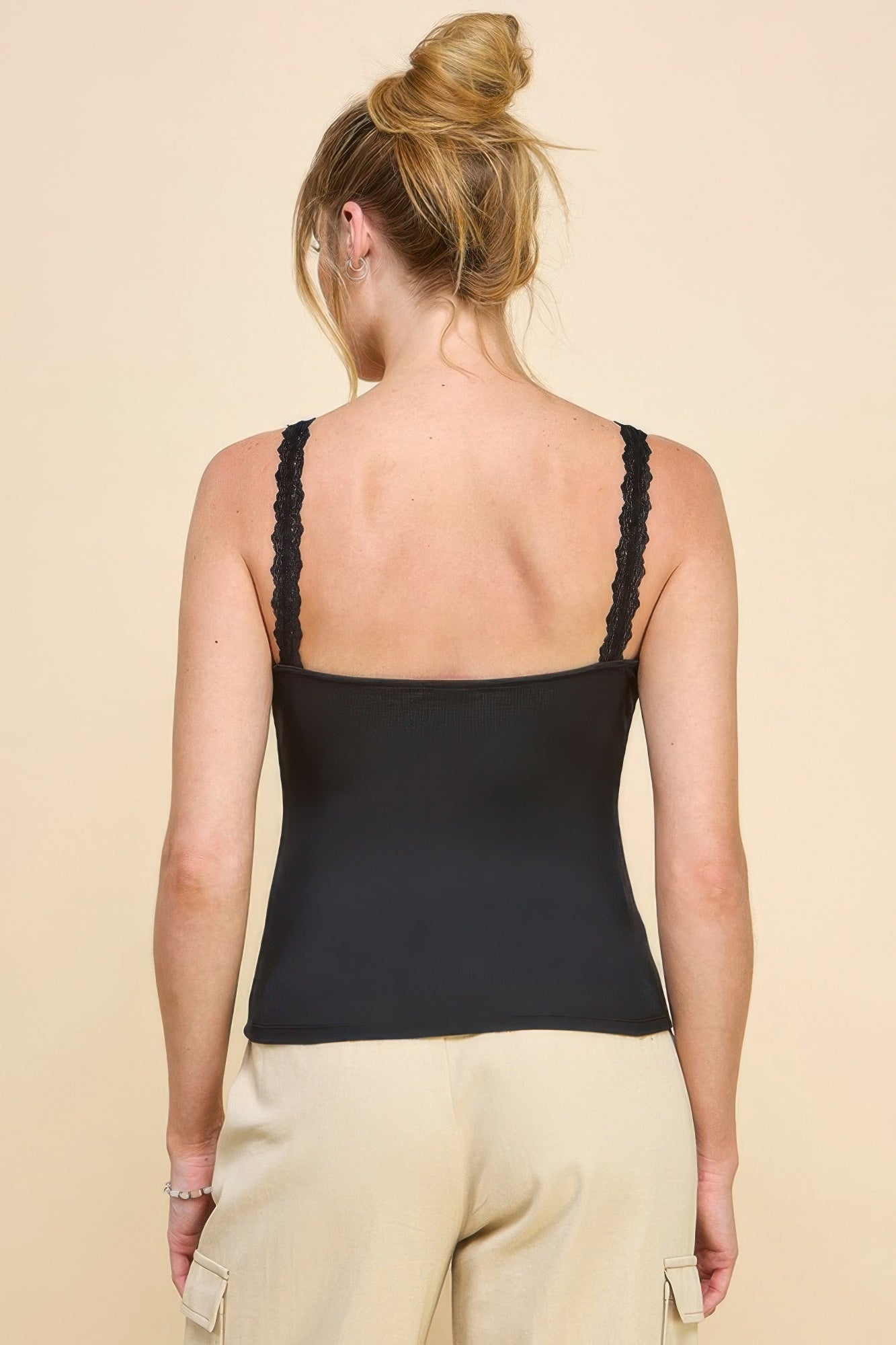 Ribbed V-neck Lace Trim With Strap Tank Top product image