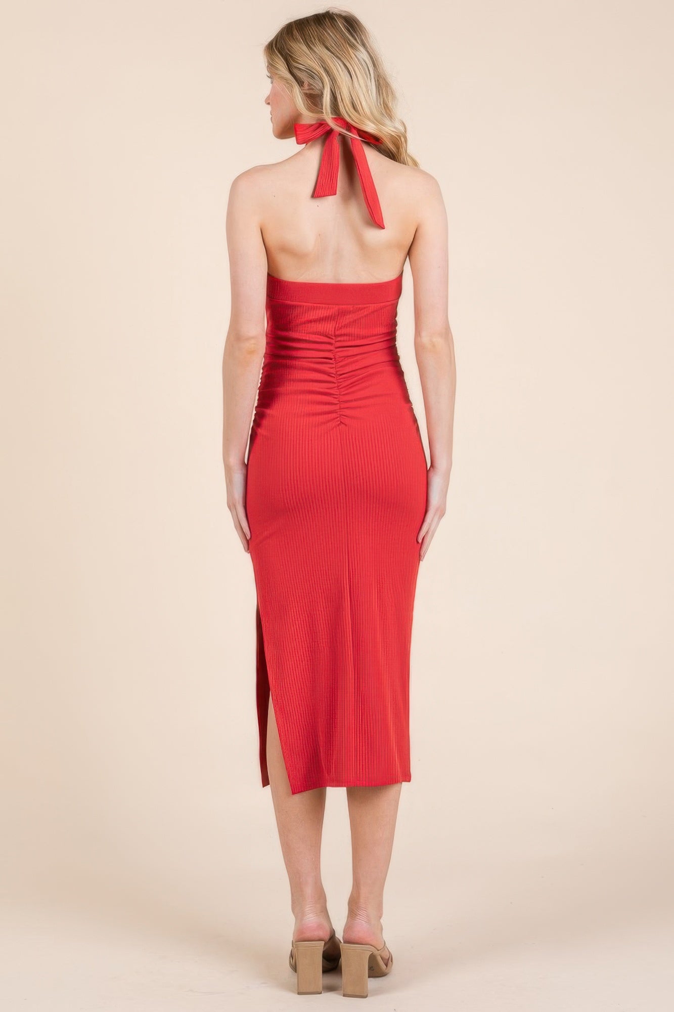 Halter Tied Criss-cross Midi Ribbed Dress product image