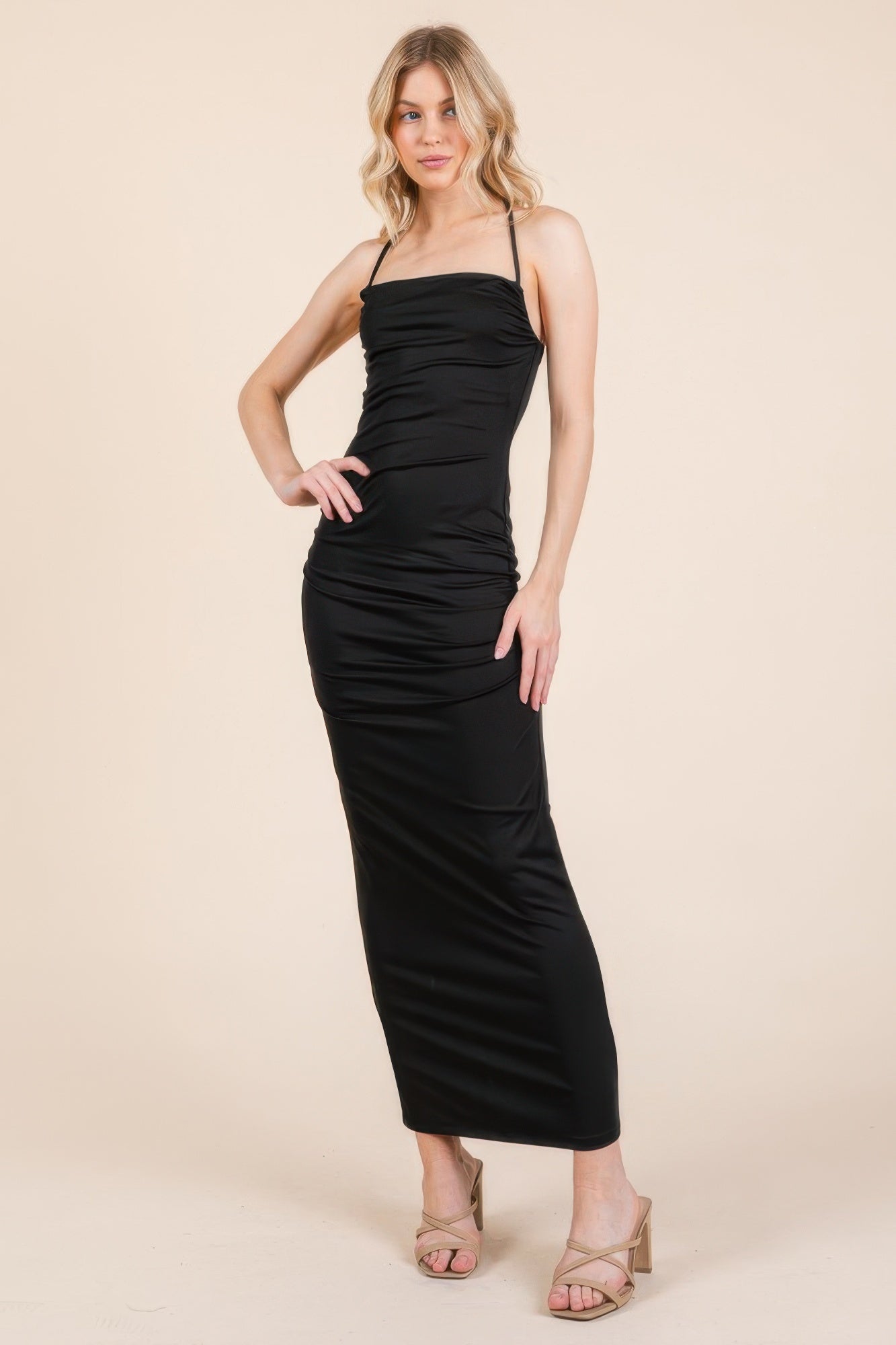 Asymmetry Ruched Double Layered Maxi Dress product image