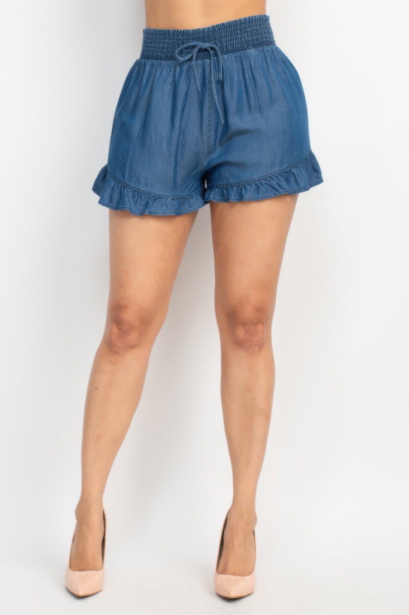 Smocked Waist Ruffled Denim Shorts product image