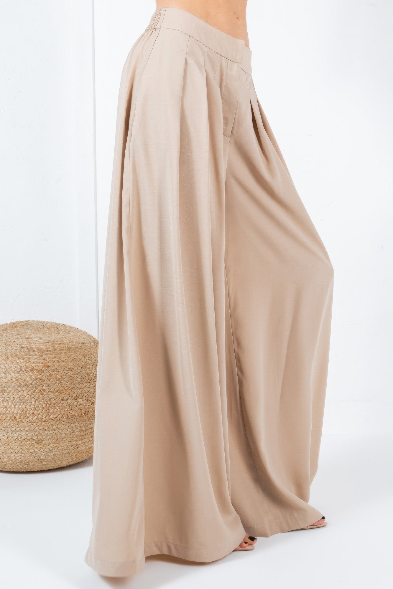 Large Hem Wide Leg Pleated Solid Pants product image