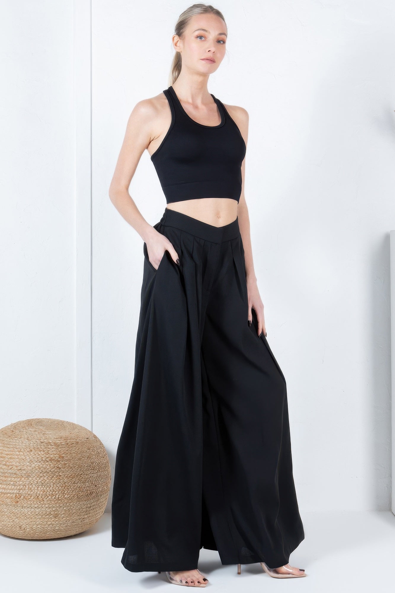 Large Hem Wide Leg Pleated Solid Pants product image