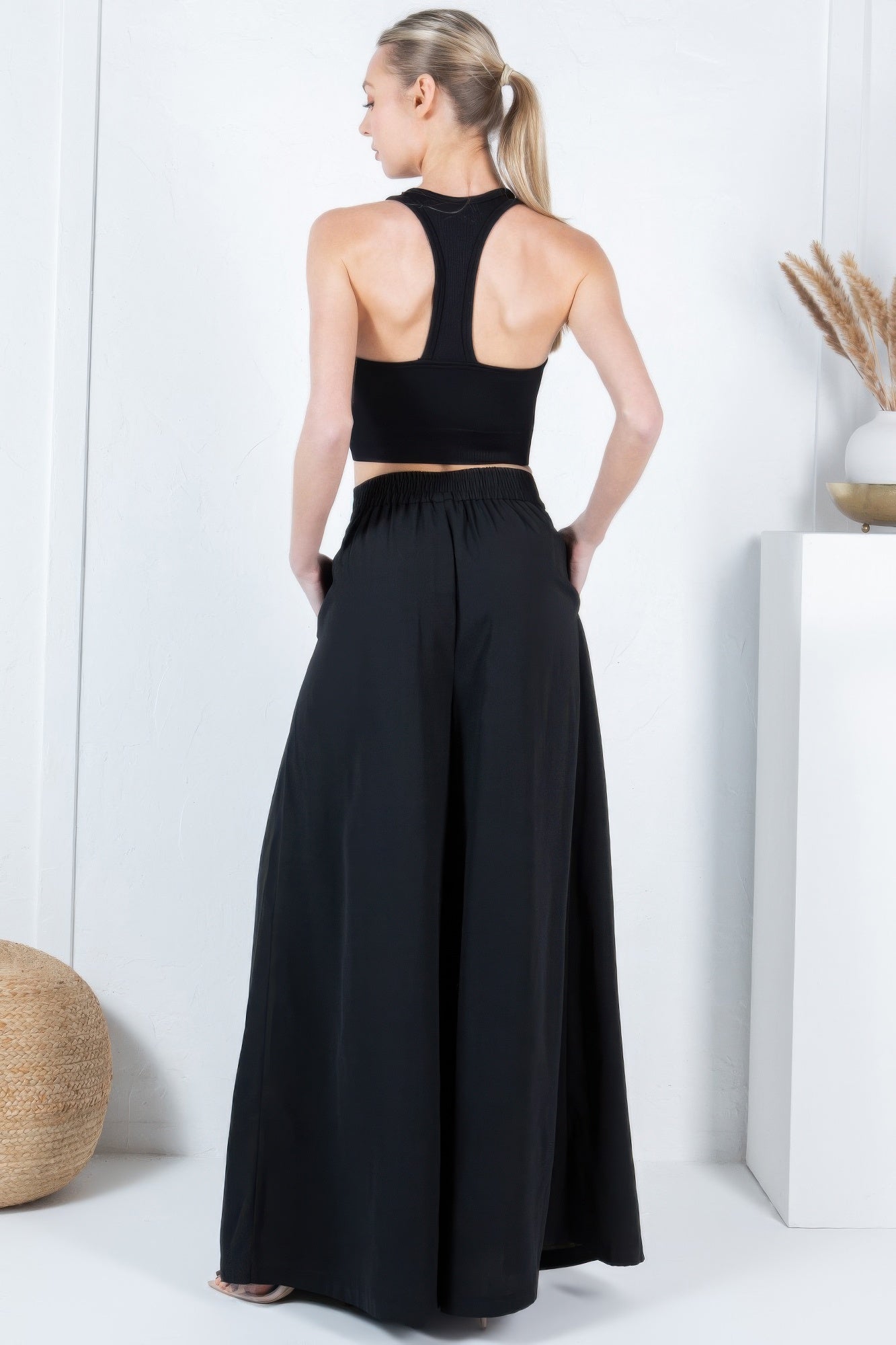 Large Hem Wide Leg Pleated Solid Pants product image