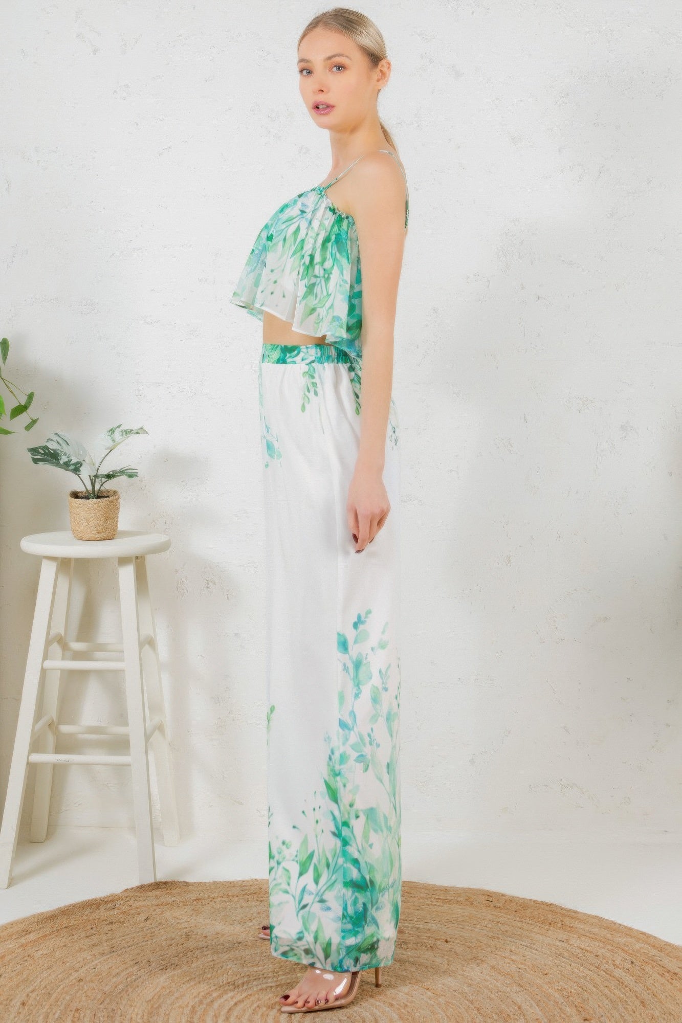 Printed Crop Top & Wide Leg Long Pants Set product image