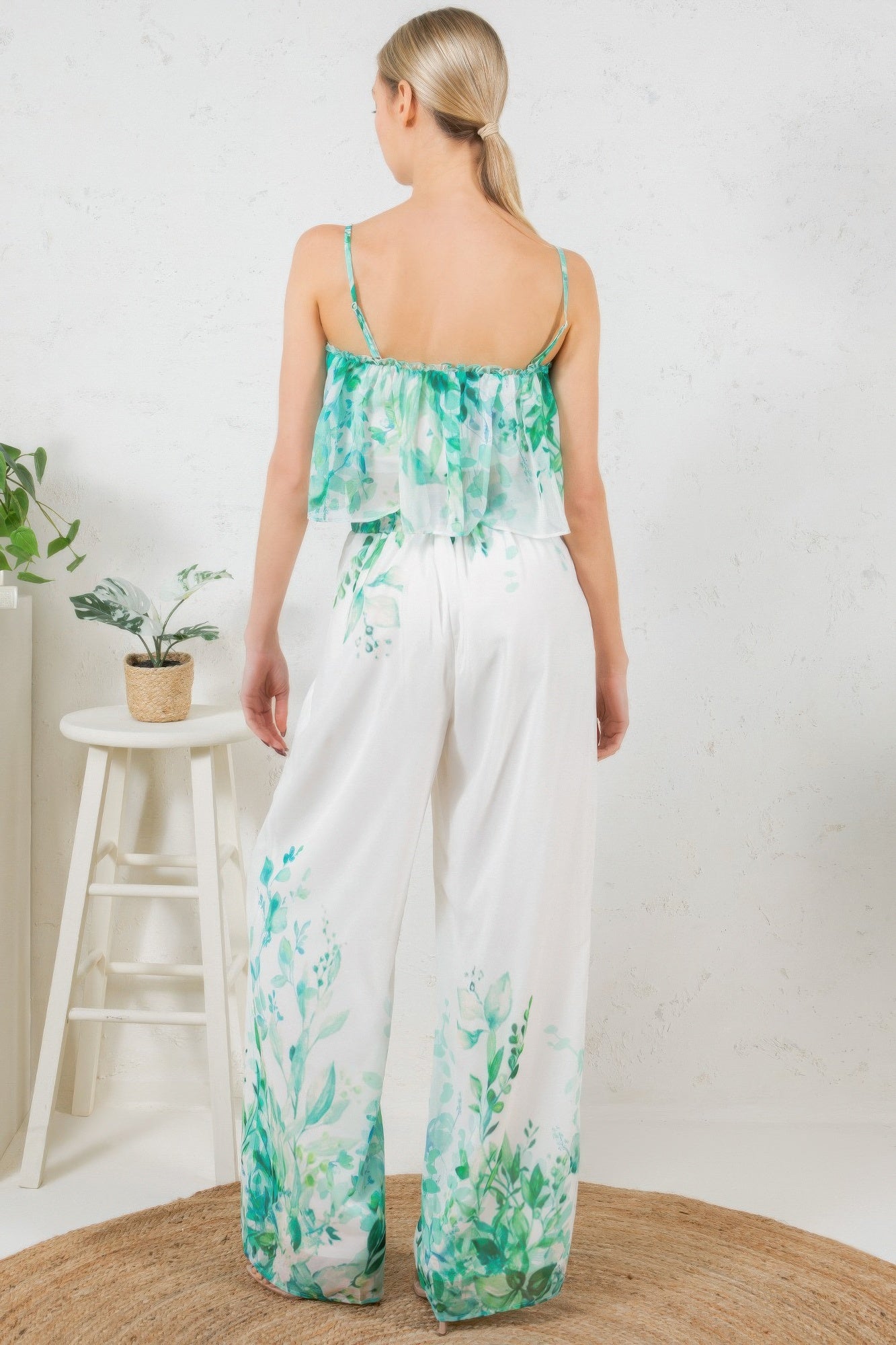 Printed Crop Top & Wide Leg Long Pants Set product image