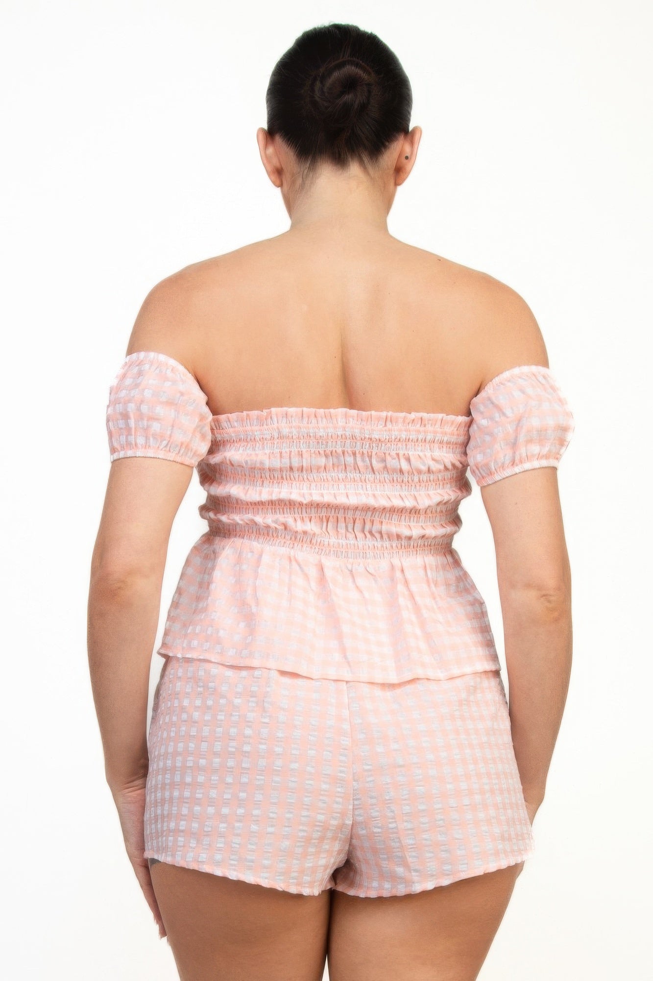Off-shoulder Smock Gingham Top & Mini Short Sets product image