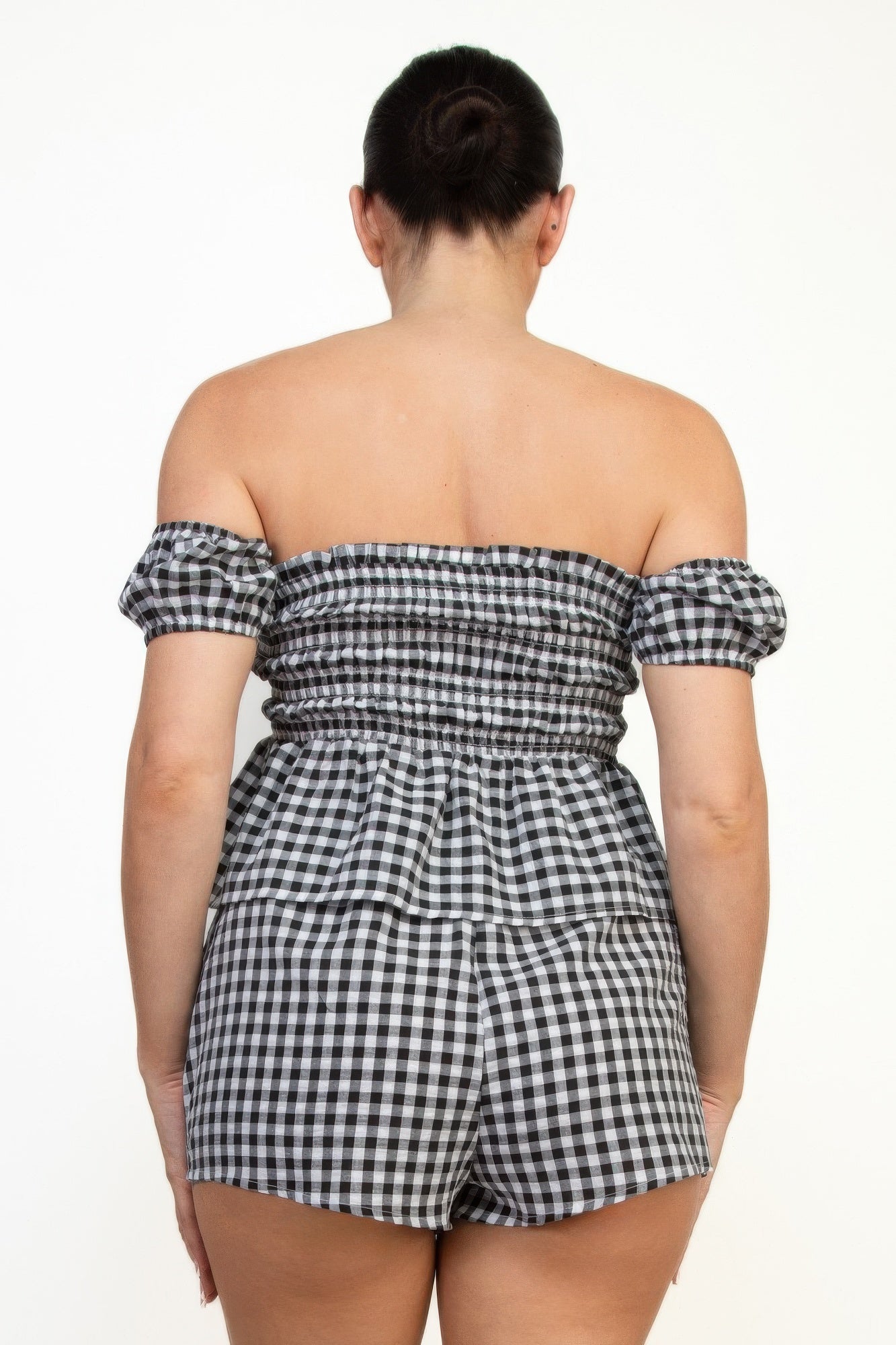 Off-shoulder Smock Gingham Top & Mini Short Sets product image