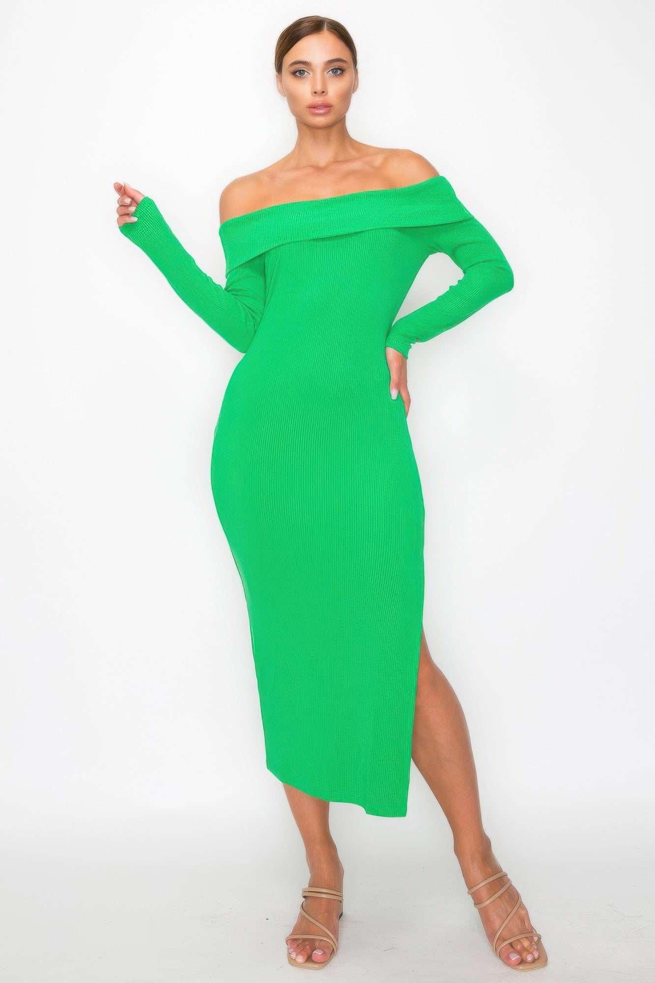 Off-shoulder Rib Midi Dress product image
