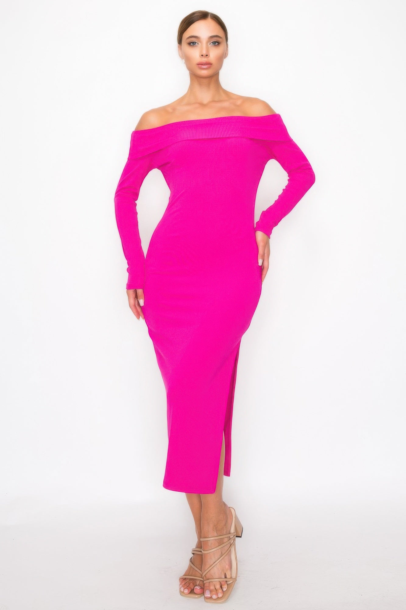 Off-shoulder Rib Midi Dress product image