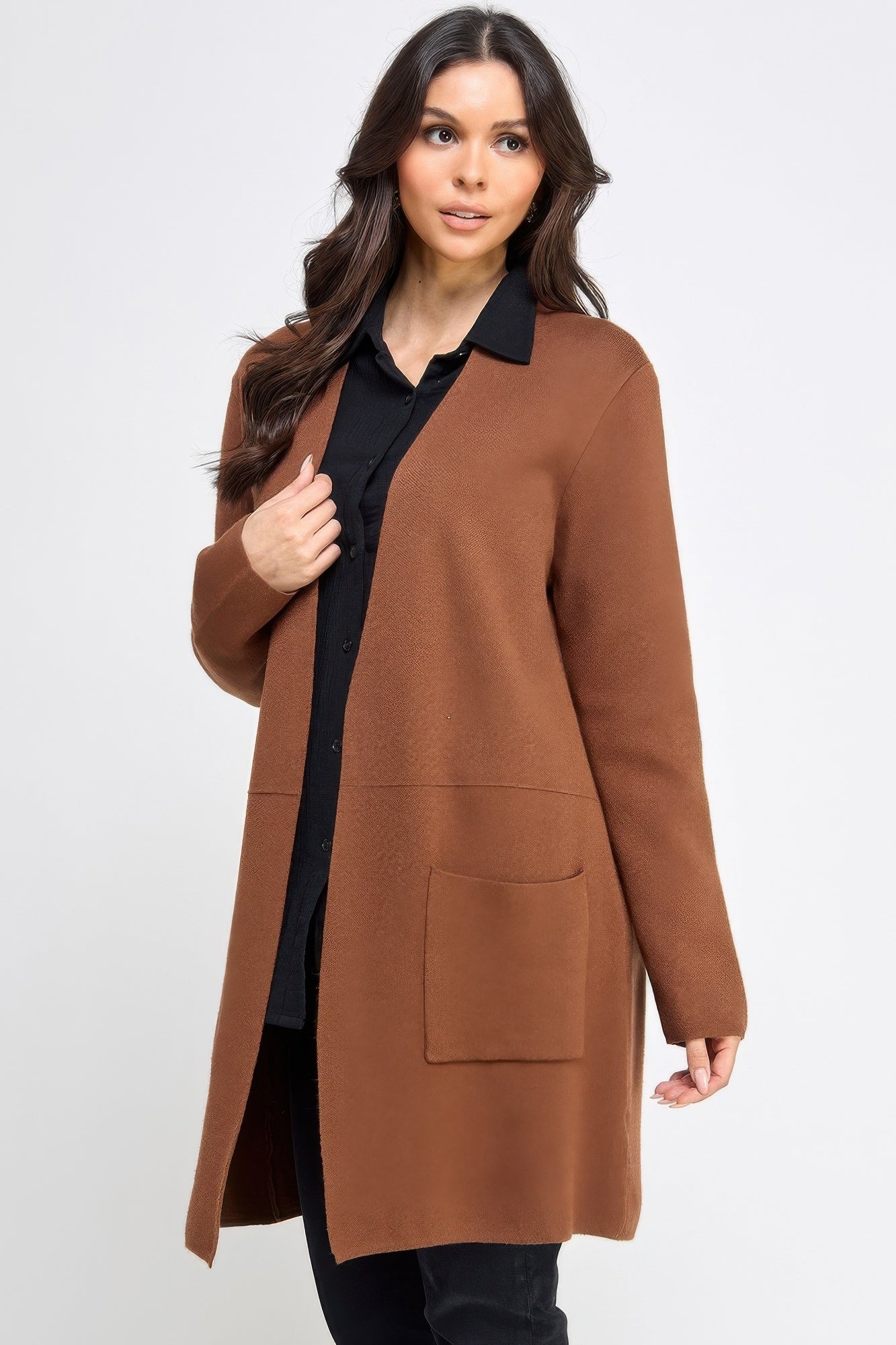 Basic Soft Long Line Open Front Sweater Cardigan product image