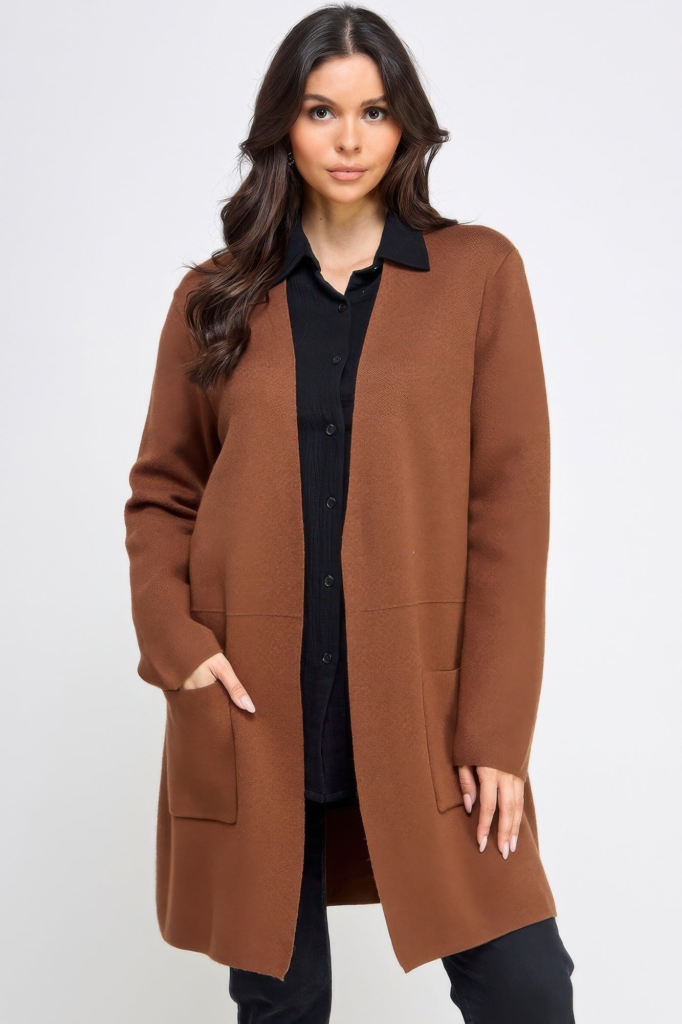 Basic Soft Long Line Open Front Sweater Cardigan product image