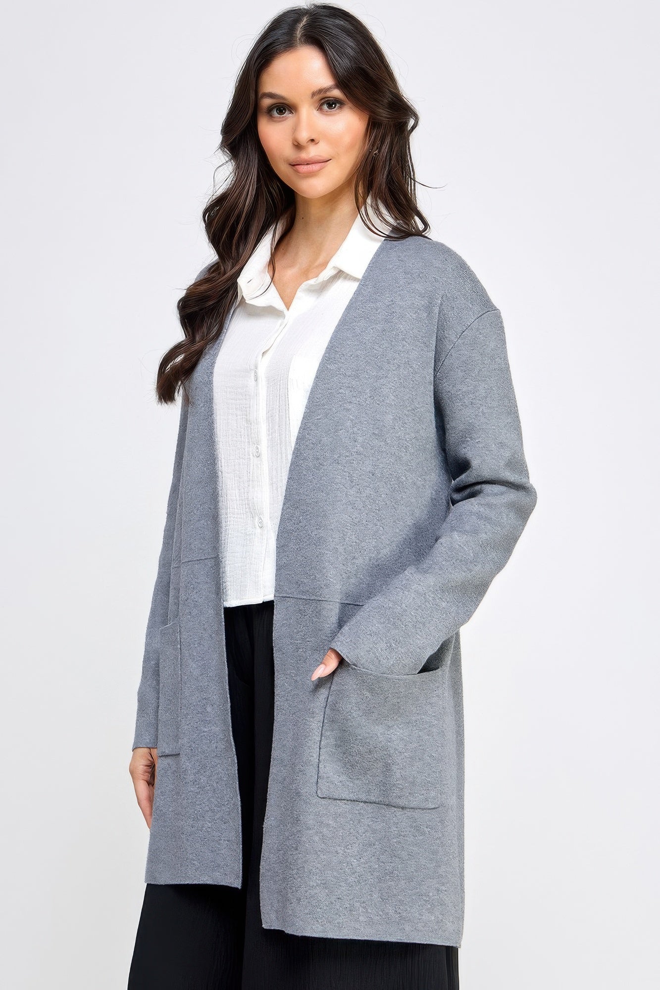 Basic Soft Long Line Open Front Sweater Cardigan product image