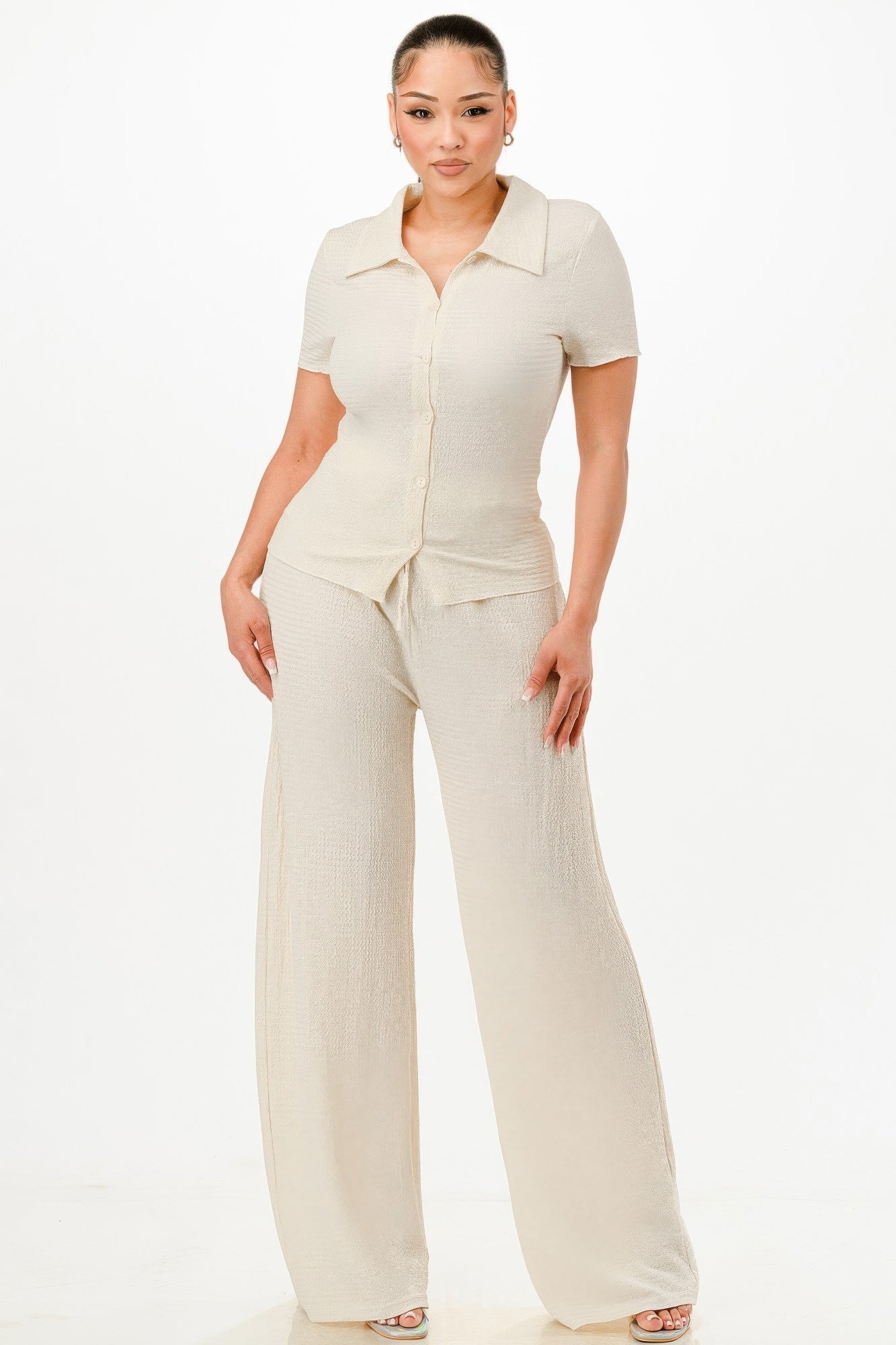 Textured Polo Top And Pants Set product image