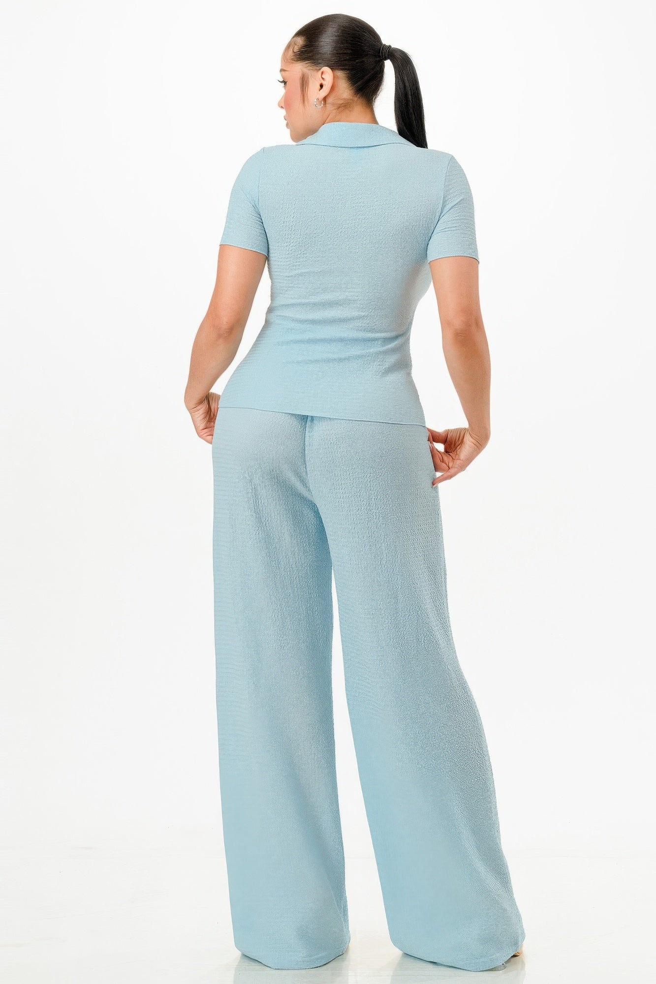 Textured Polo Top And Pants Set product image