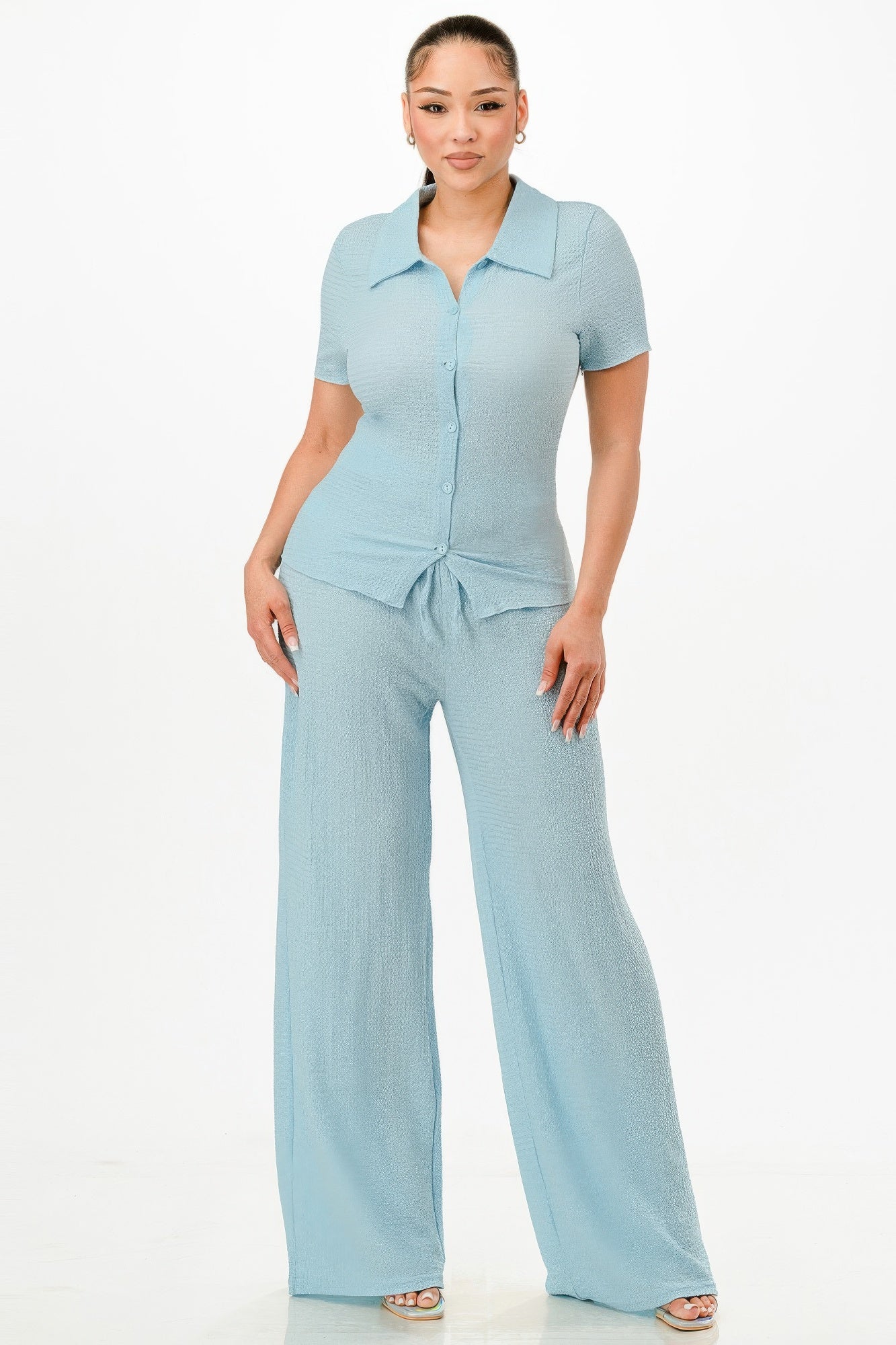 Textured Polo Top And Pants Set product image