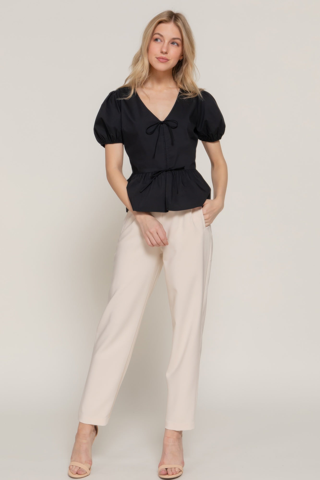 Short Puff Slv Tied Popline Top product image