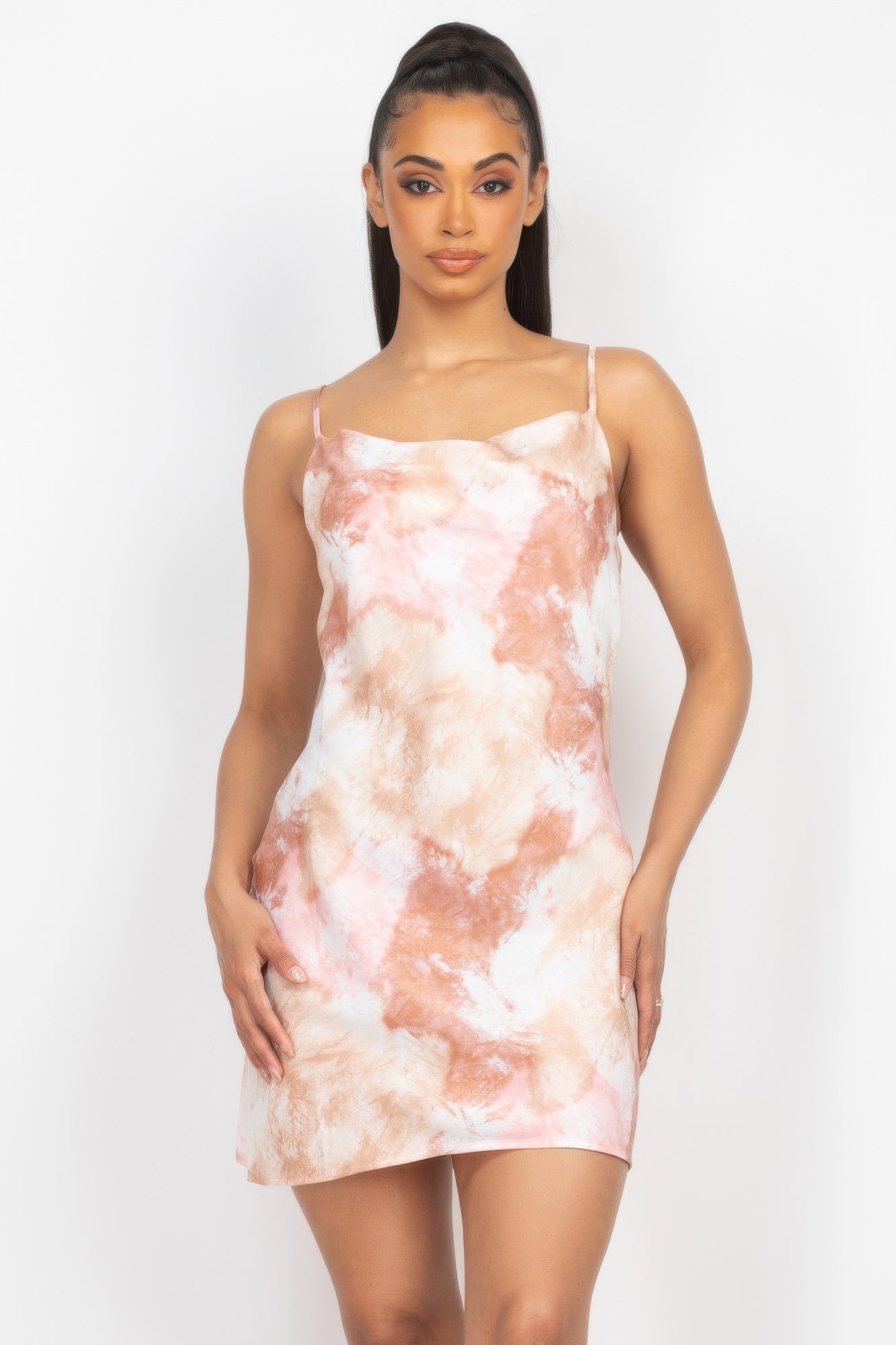 Satin Print Cowl Neck Dress product image
