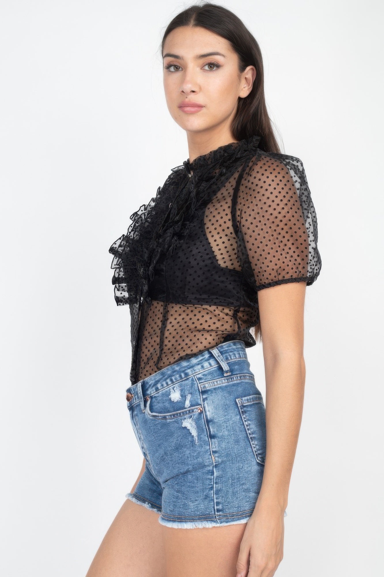 Sheer Ruffle-trim Dot Top product image