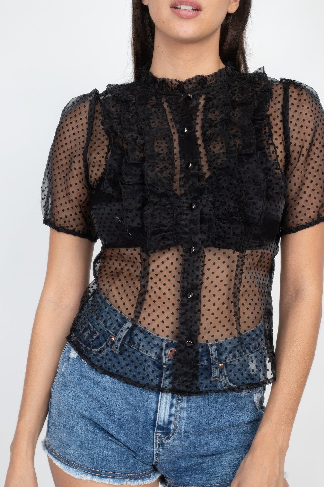 Sheer Ruffle-trim Dot Top product image