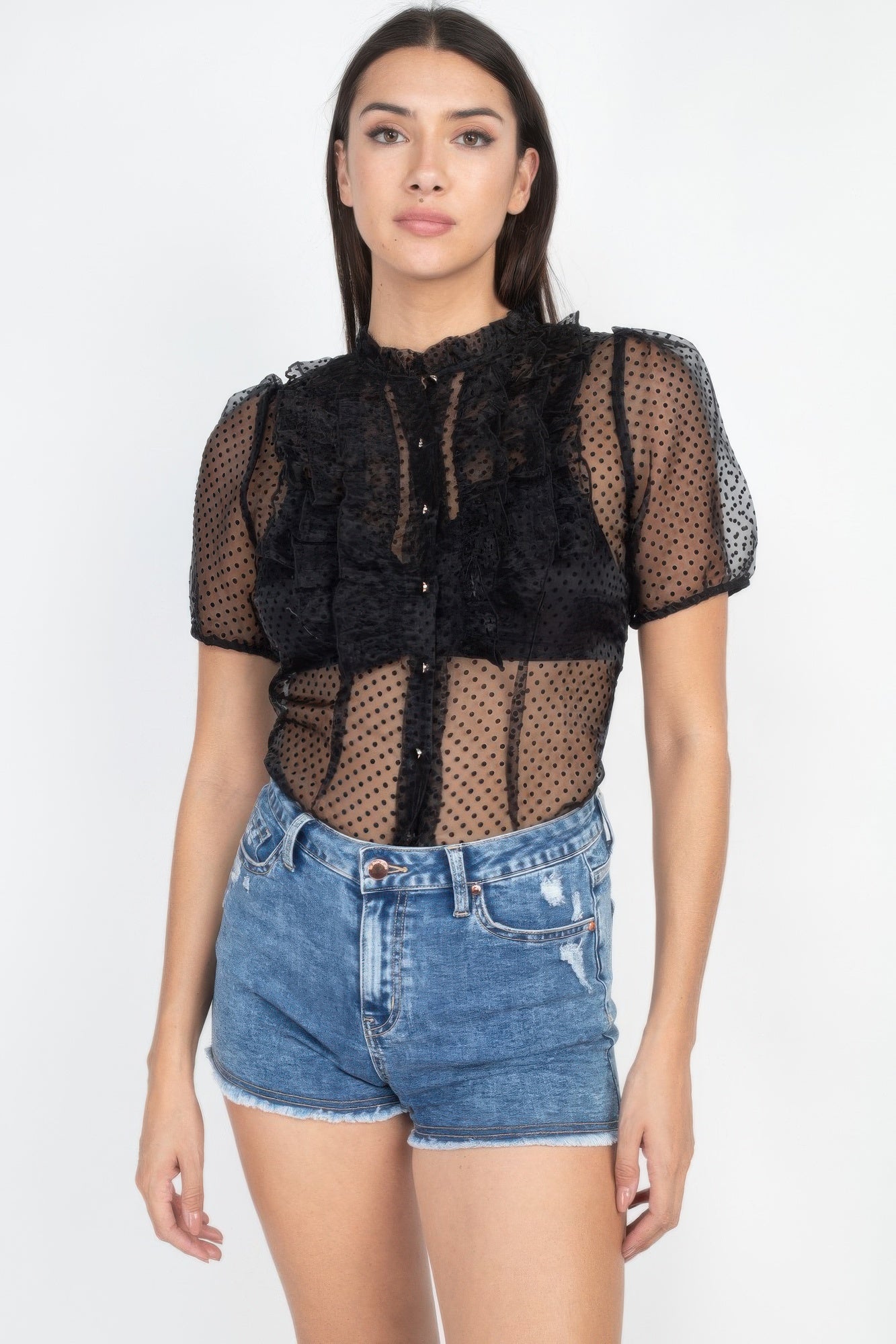Sheer Ruffle-trim Dot Top product image