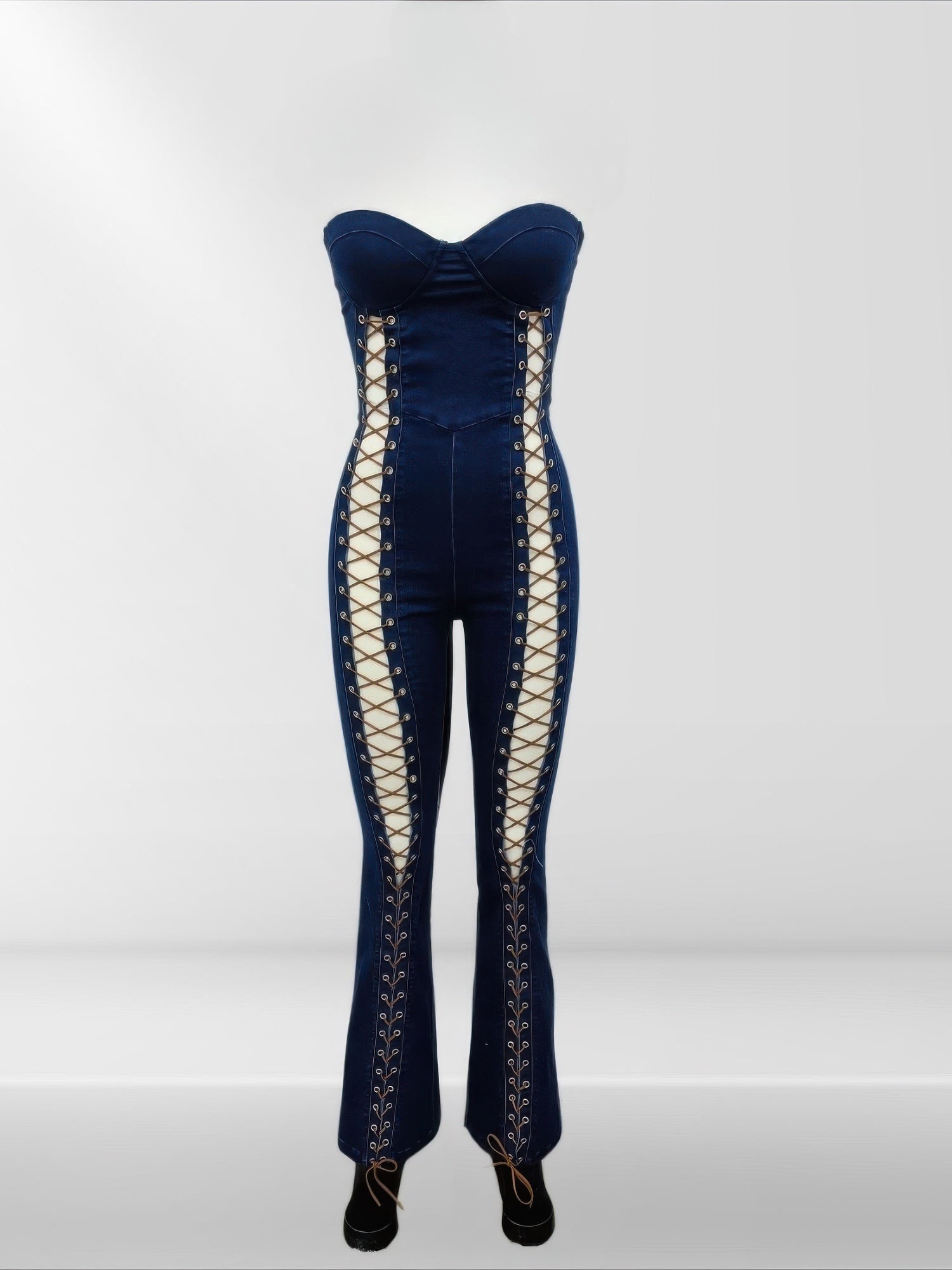 Lace Up Detail Denim Jumpsuit product image