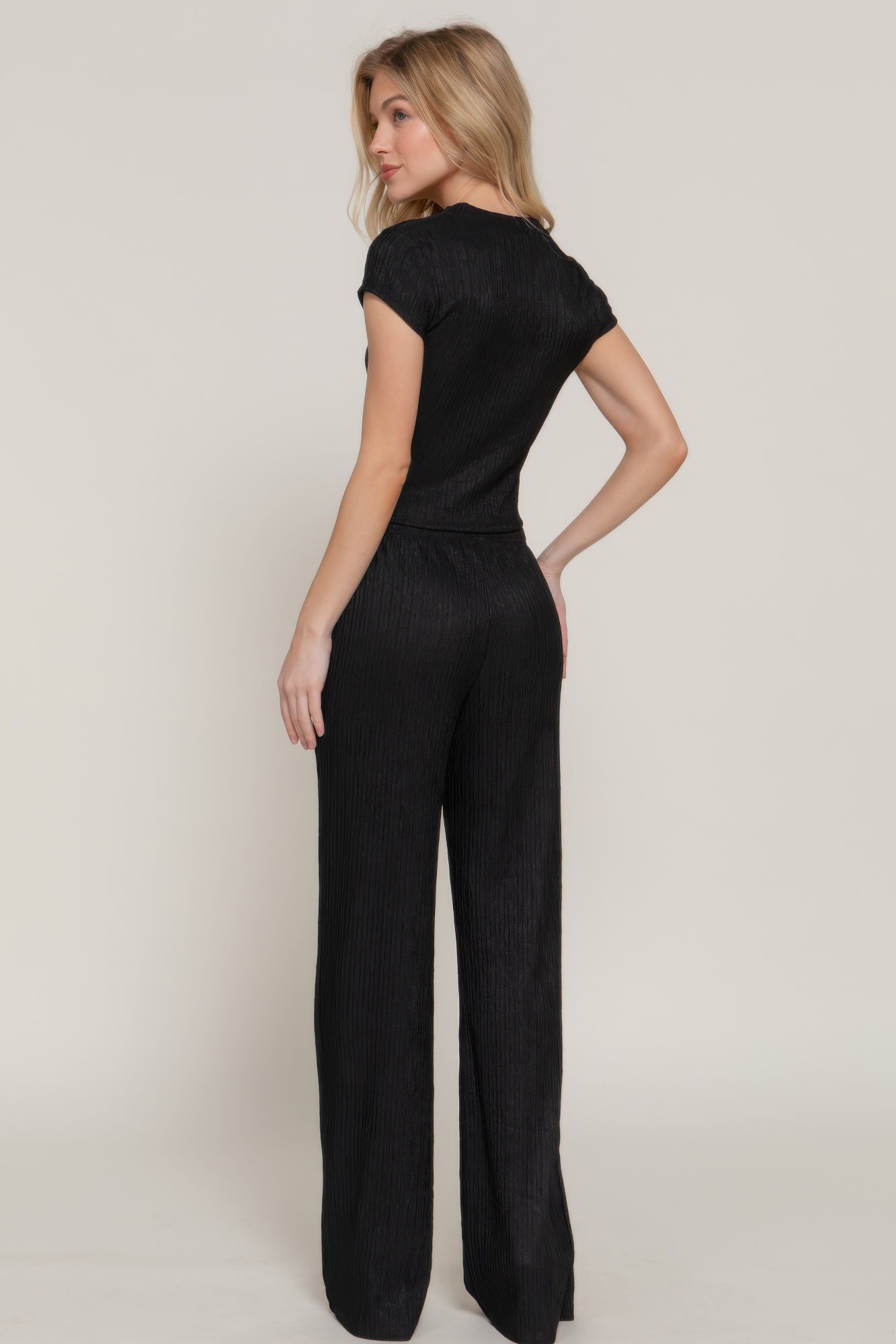 Short Slv Top & Flare Pants Set product image