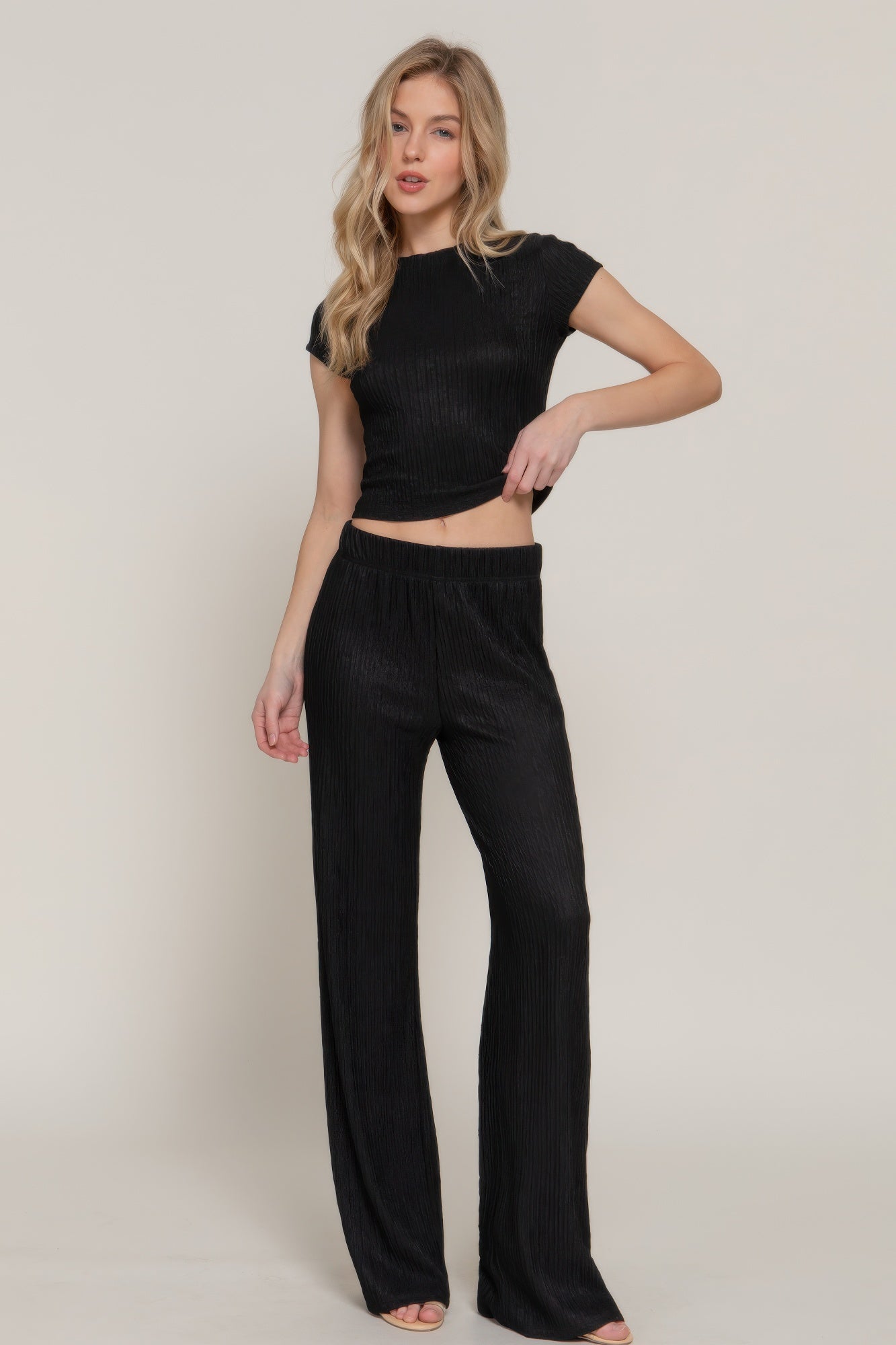 Short Slv Top & Flare Pants Set product image