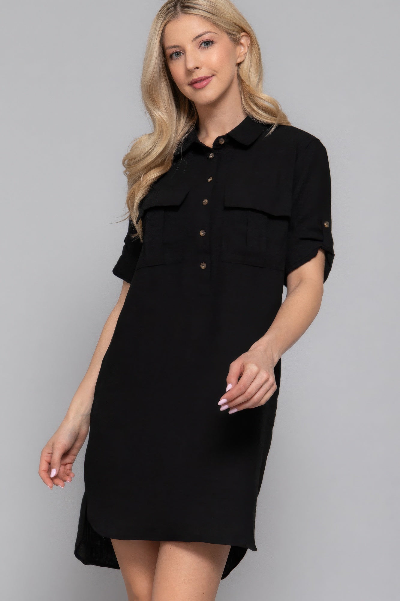 Roll Up Short Slv Straight Linen Effect Mini Dress product image