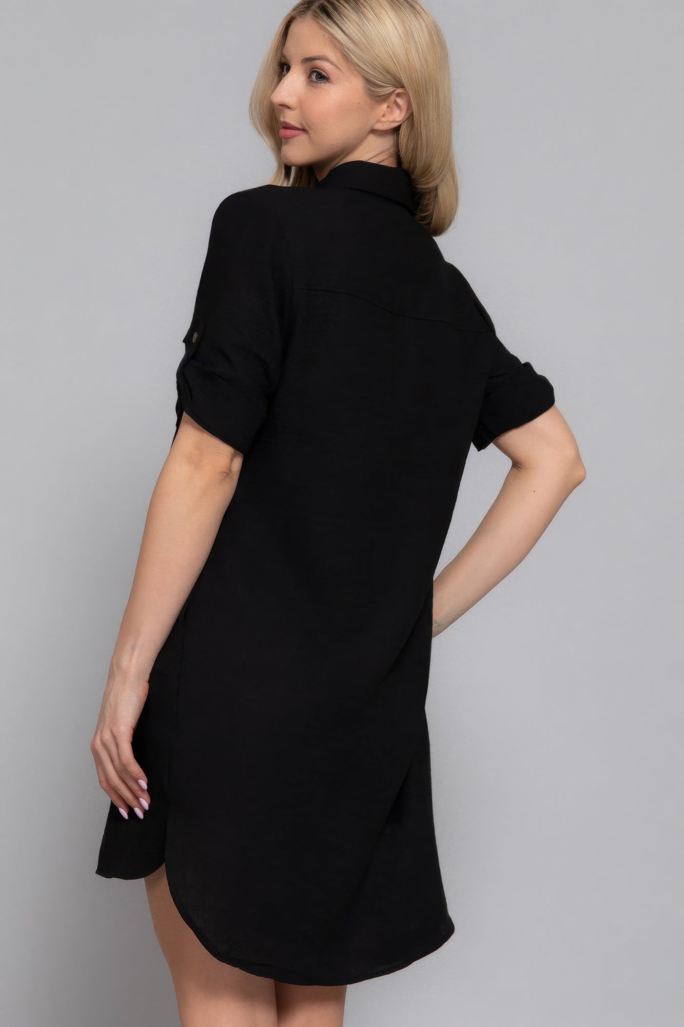 Roll Up Short Slv Straight Linen Effect Mini Dress product image