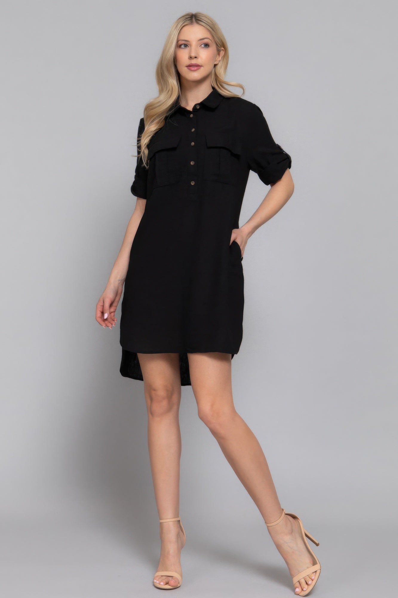 Roll Up Short Slv Straight Linen Effect Mini Dress product image