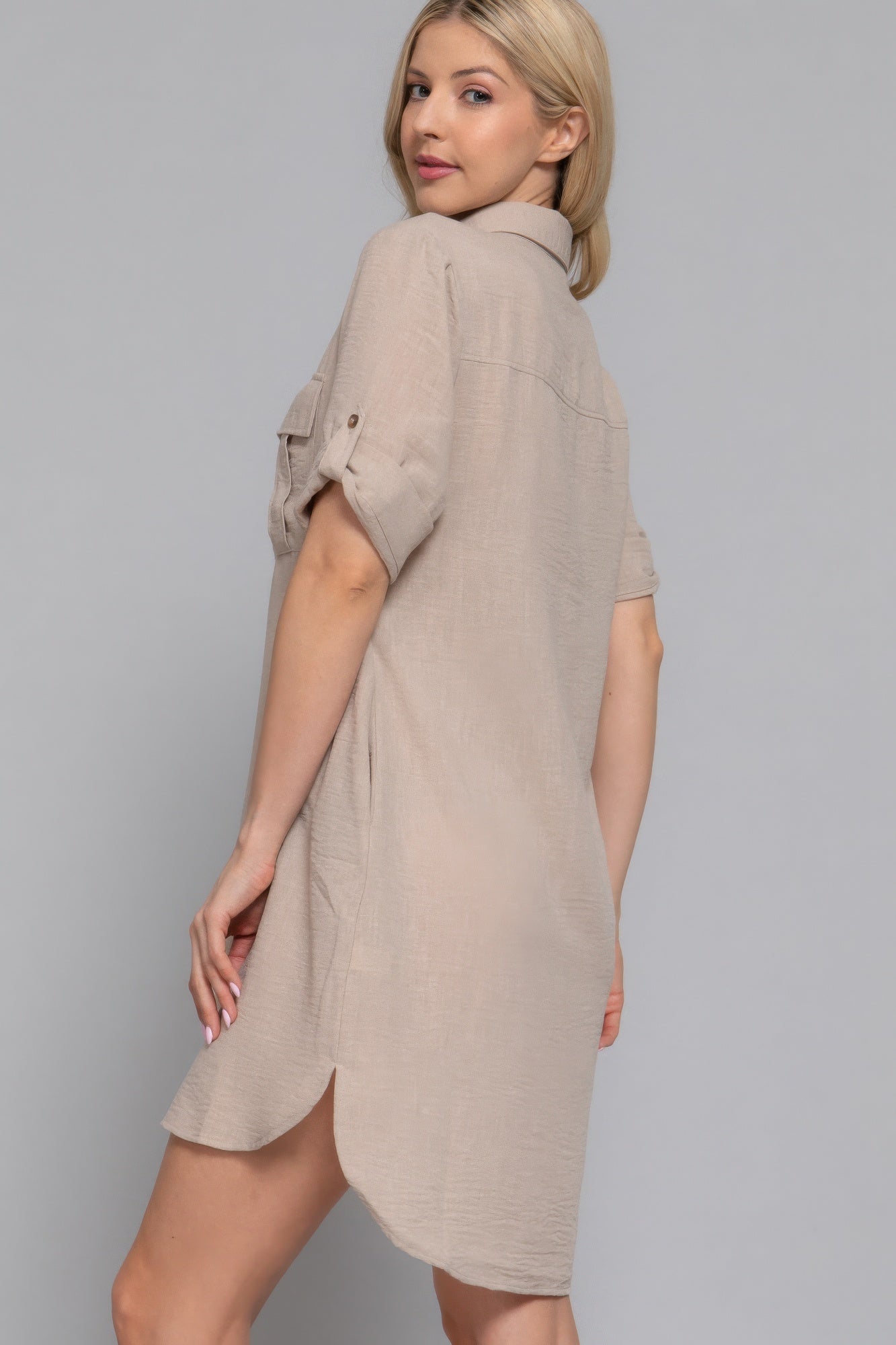 Roll Up Short Slv Straight Linen Effect Mini Dress product image