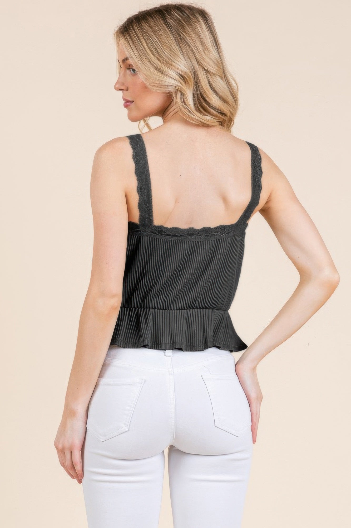 Lace Peplum Tie Front Ribbed Cami Top product image