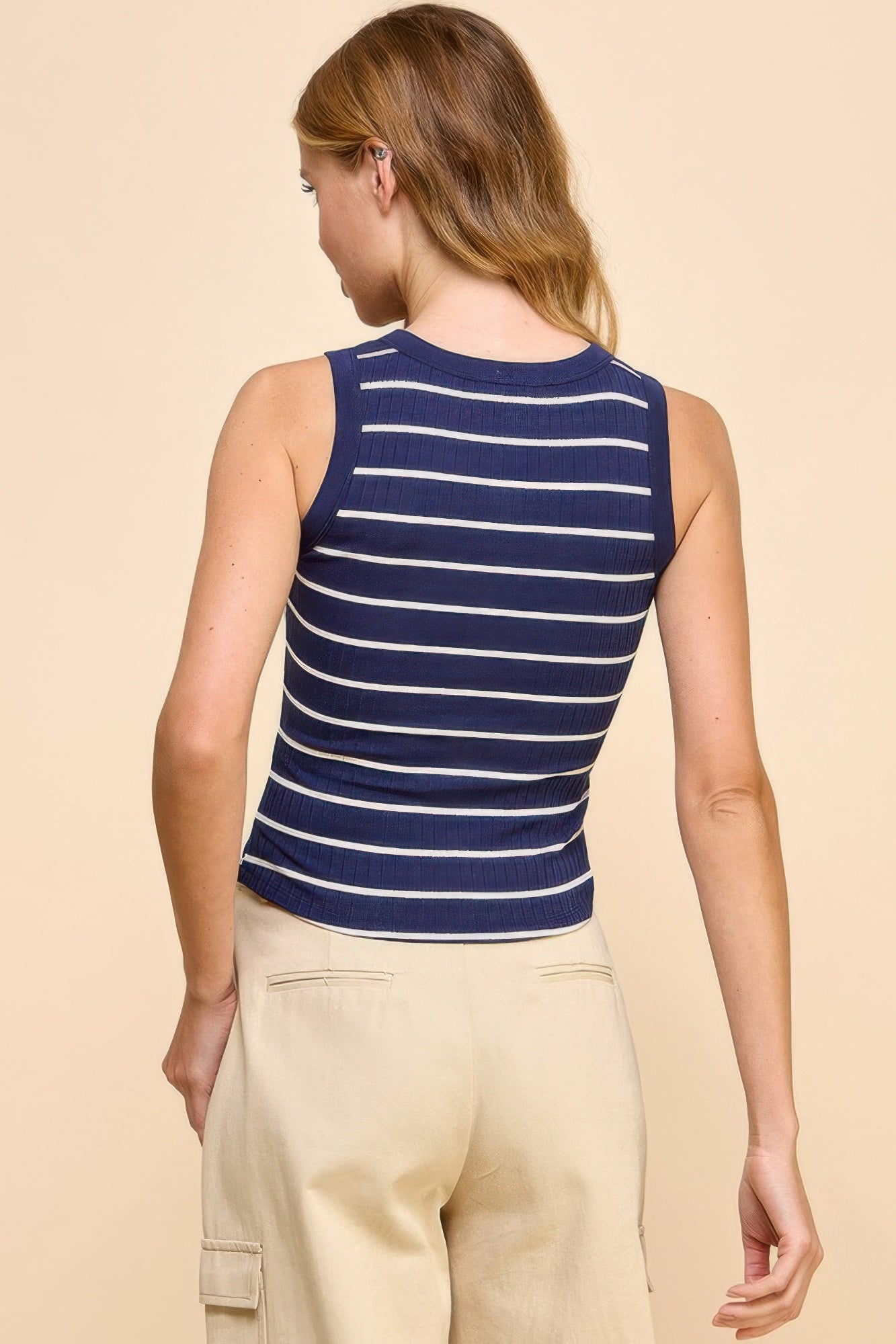 Button Detail Contrast Binding Stripe Tank Top product image