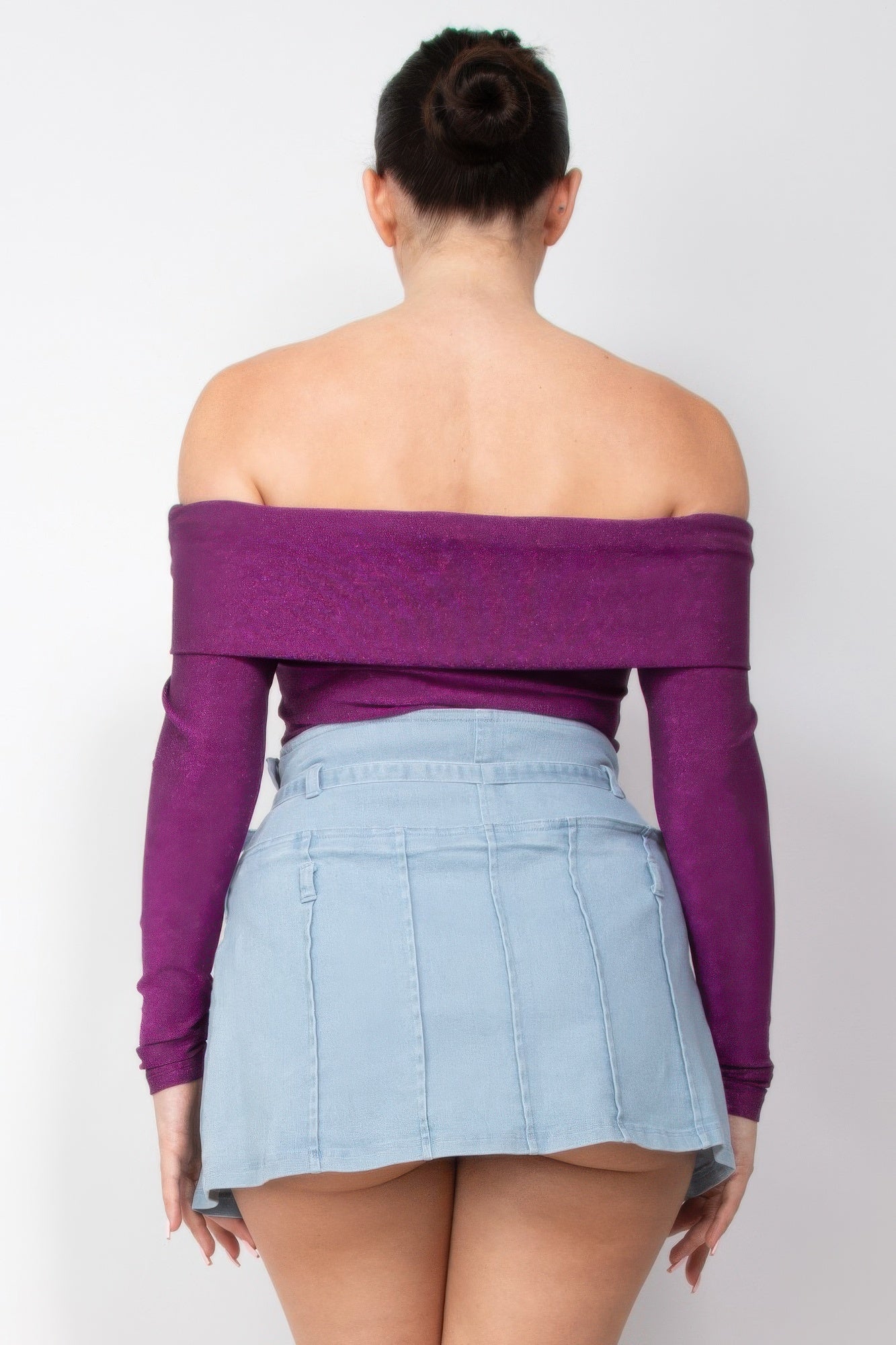 Off-shoulder Glittery Long Sleeve Bodysuit product image