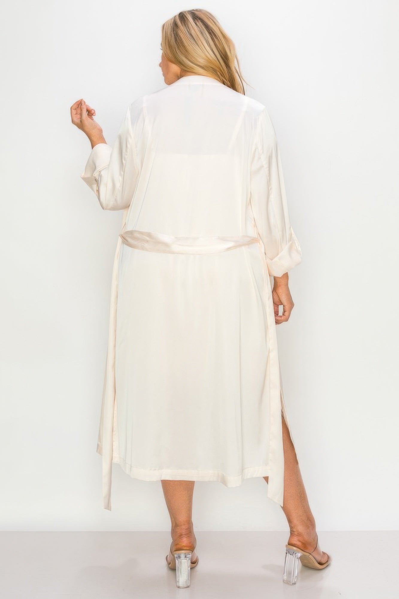 Satin Strap Dress With Self Belt Coat Set product image