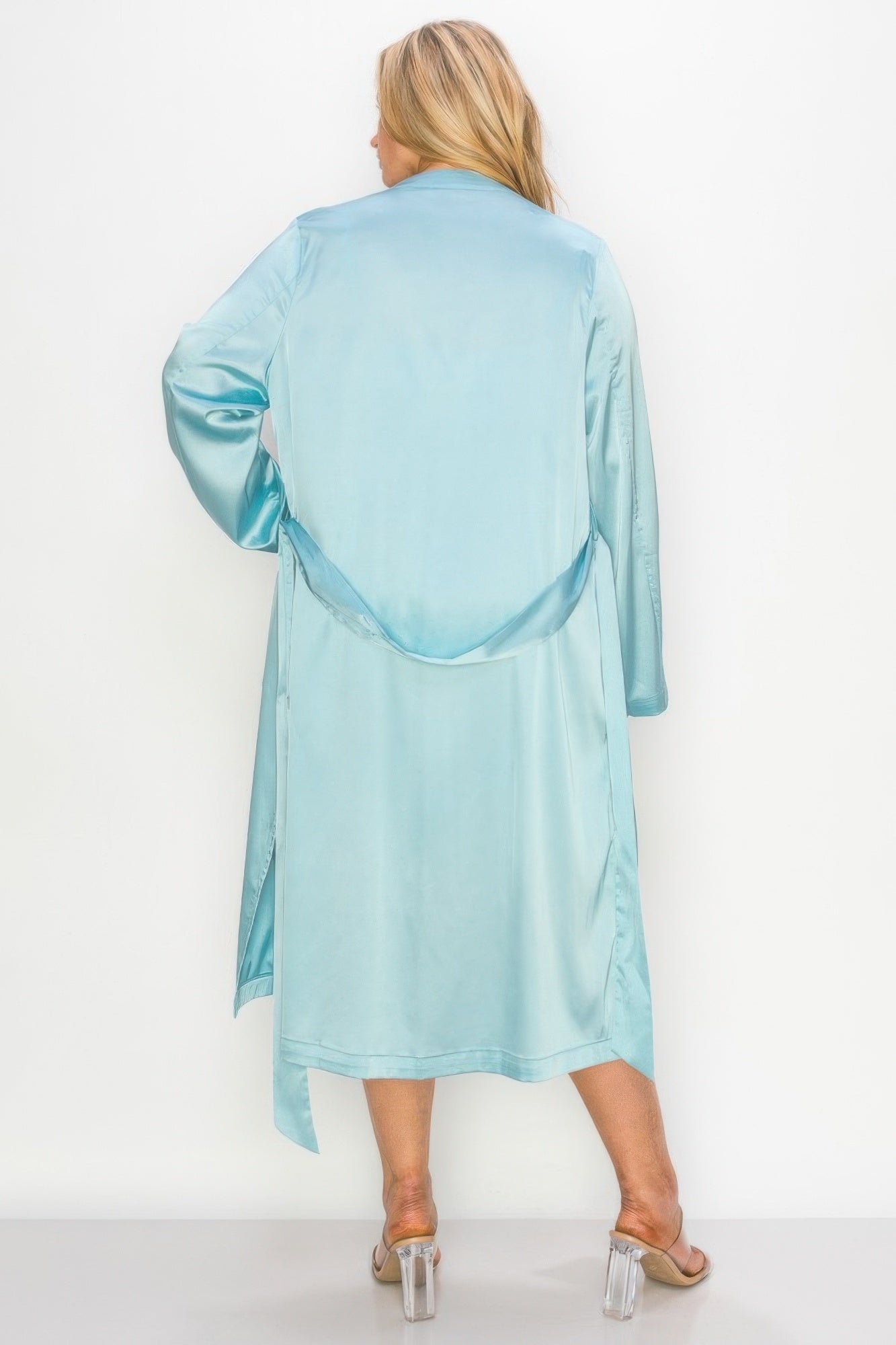 Satin Strap Dress With Self Belt Coat Set product image