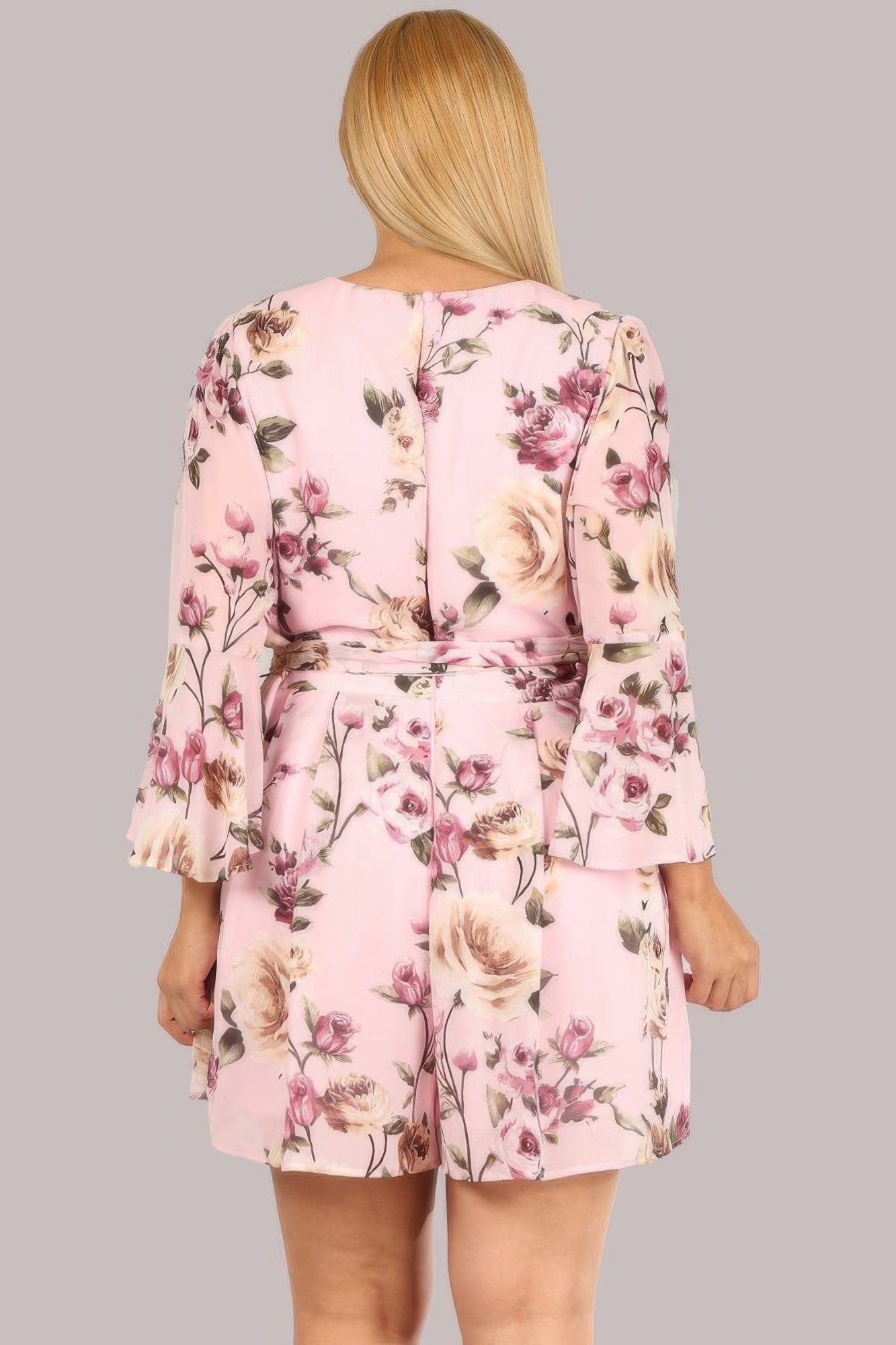 Floral Chiffon 3 4 Sleeve Tie Waist Romper product image