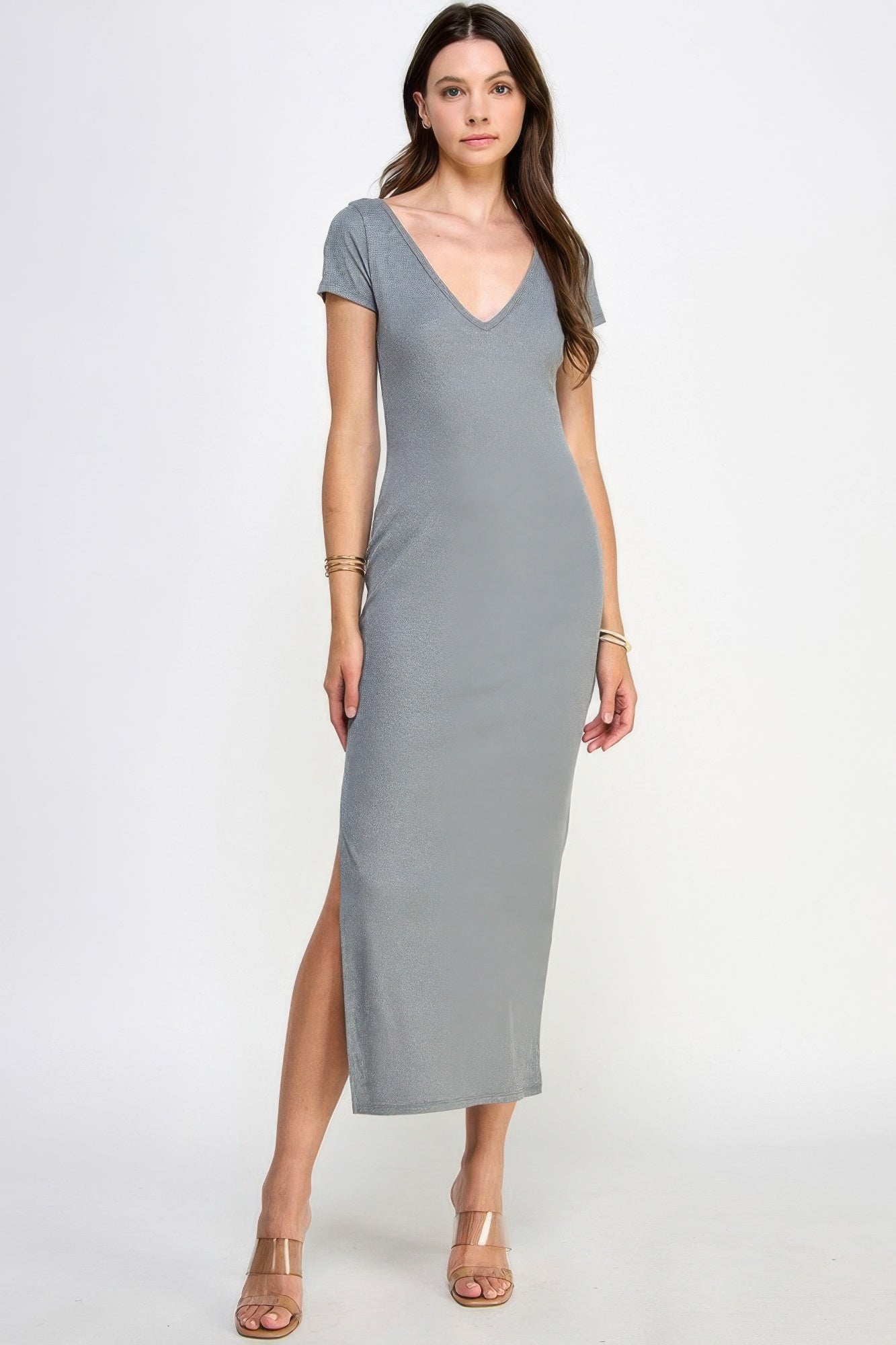 Double V-neck Ribbed Maxi Dress product image