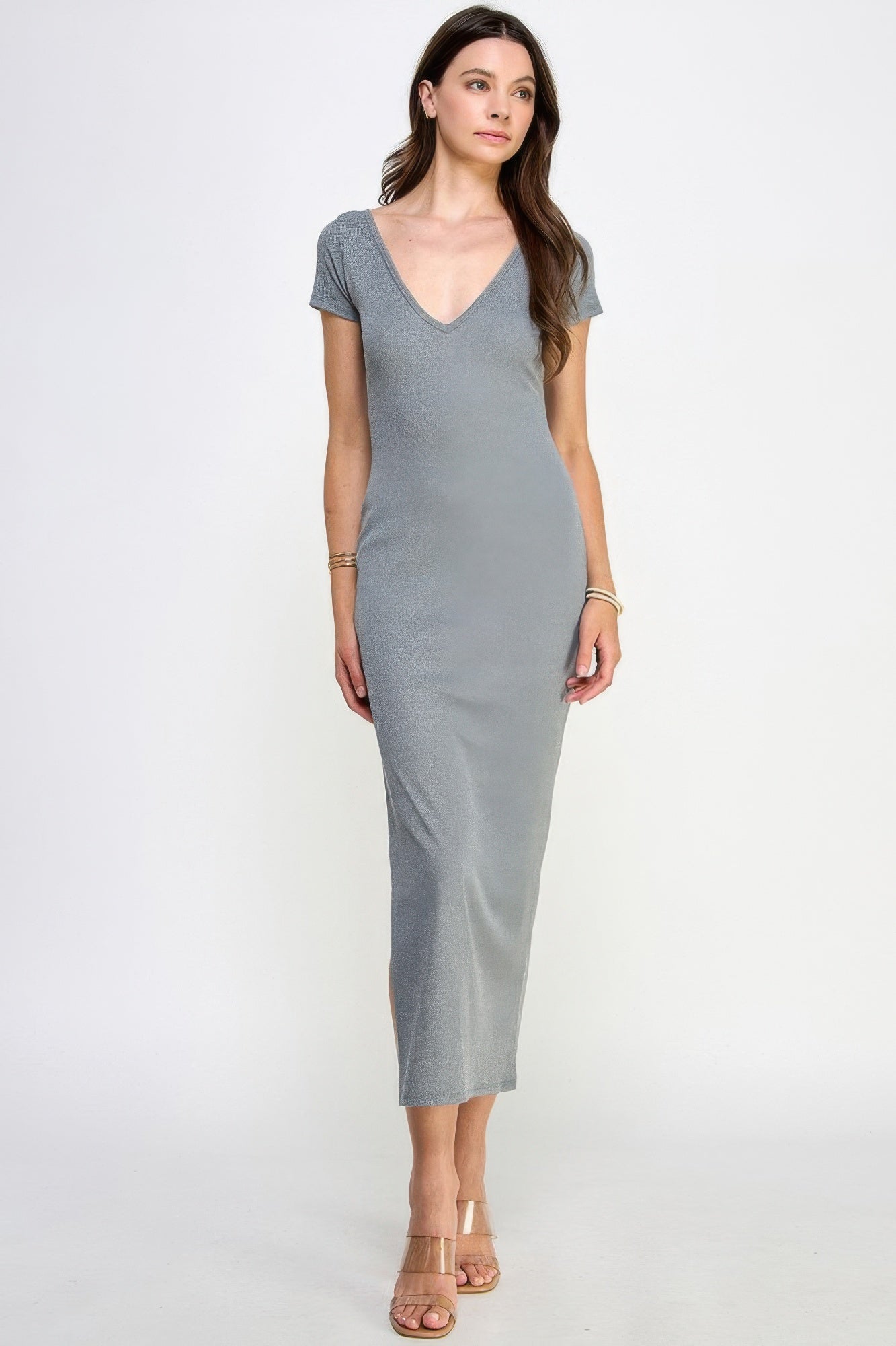 Double V-neck Ribbed Maxi Dress product image
