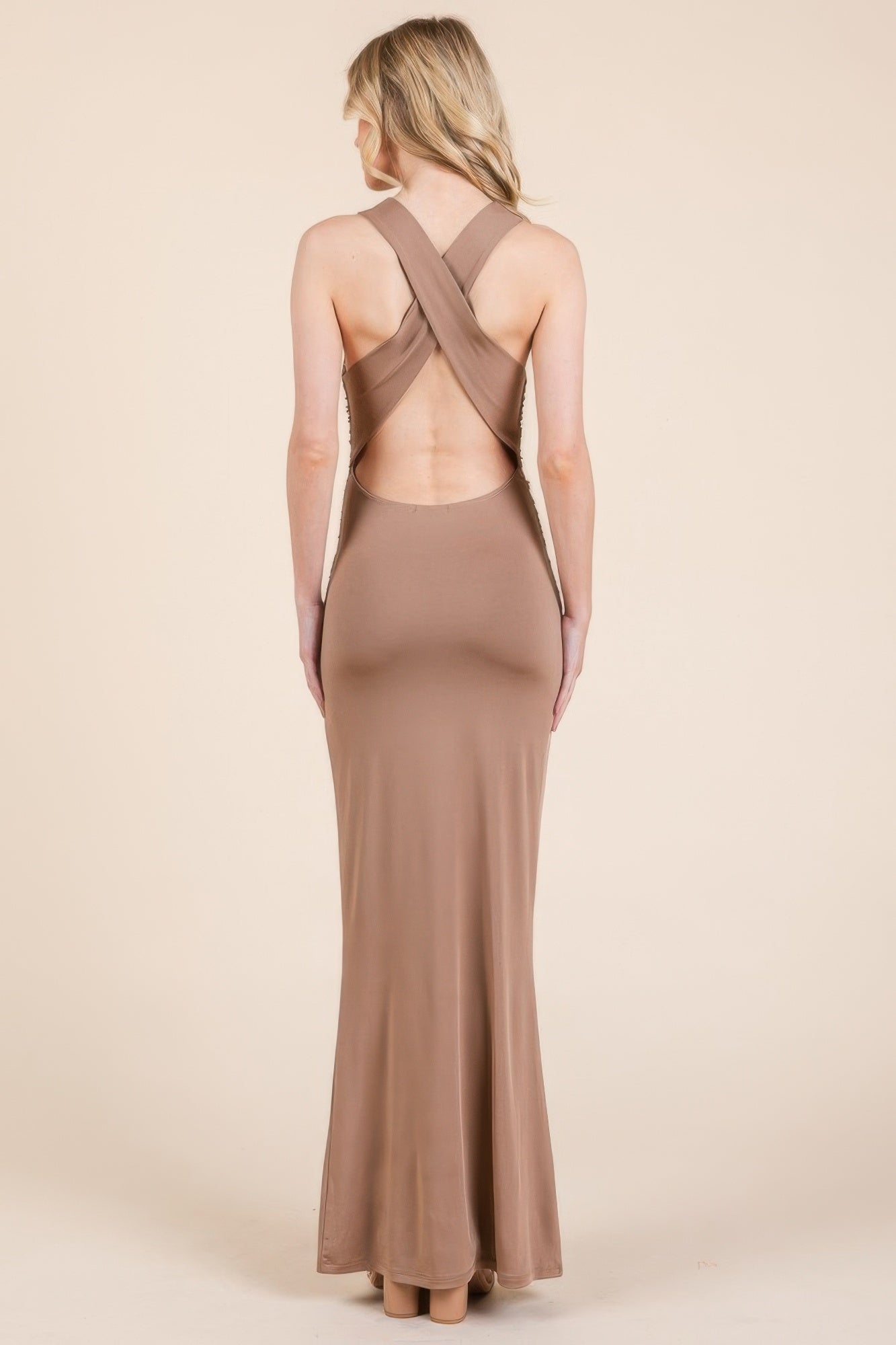 Cowl Neck Cross Back Shirring Maxi Dress product image