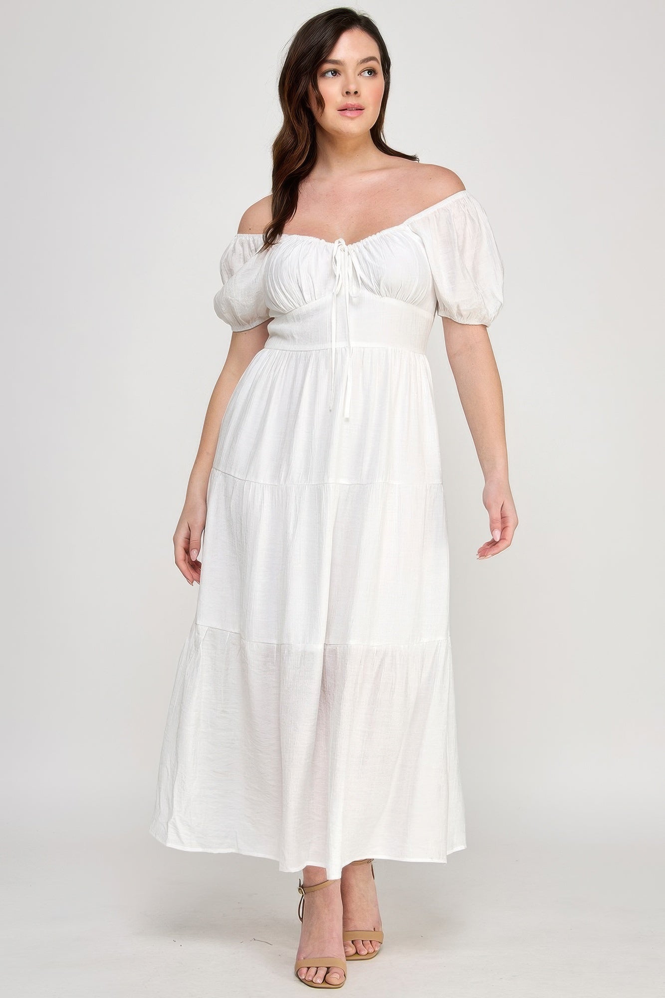 Front Tie Puff Sleeve Tired Maxi Dress product image