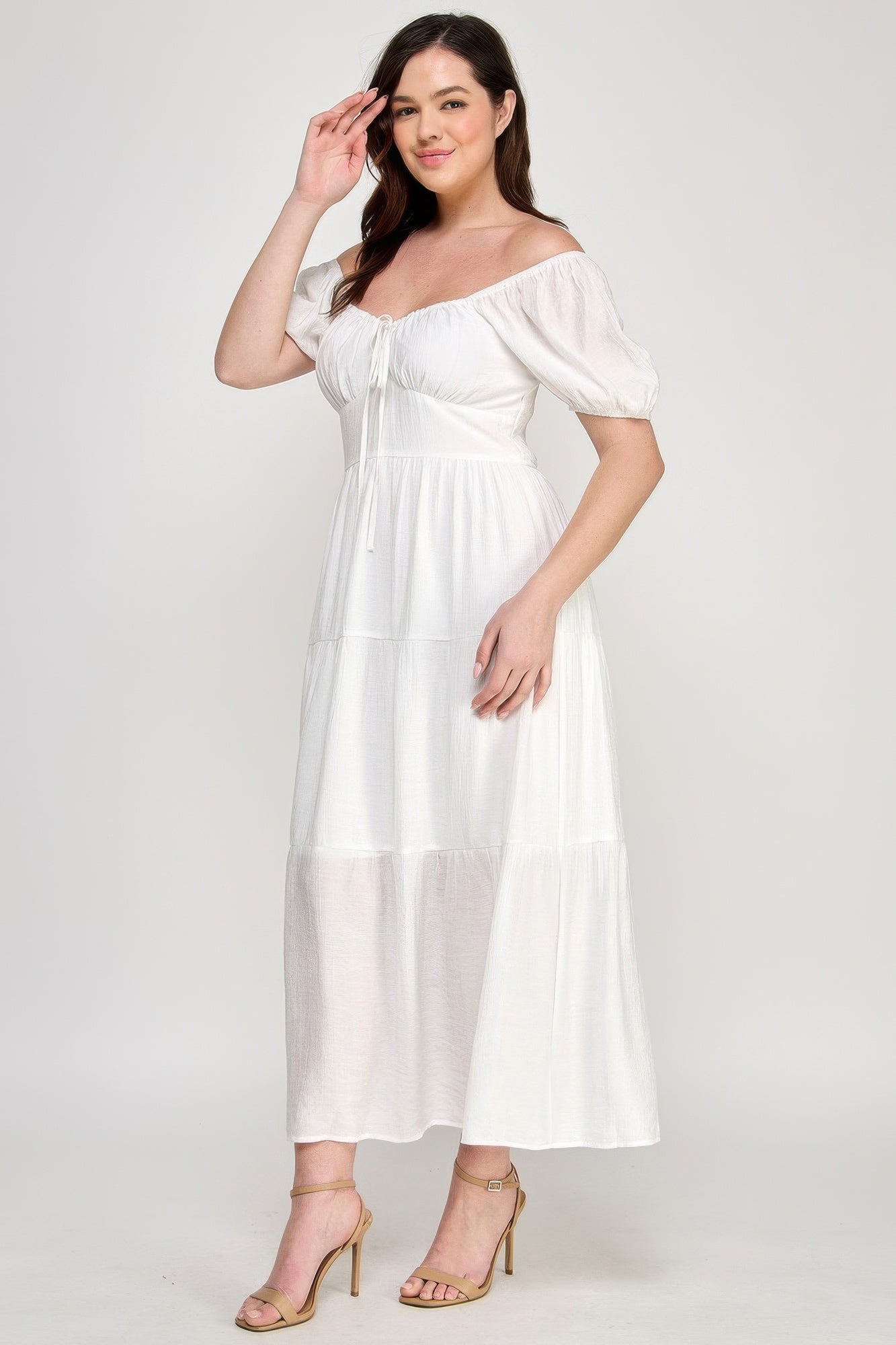 Front Tie Puff Sleeve Tired Maxi Dress product image