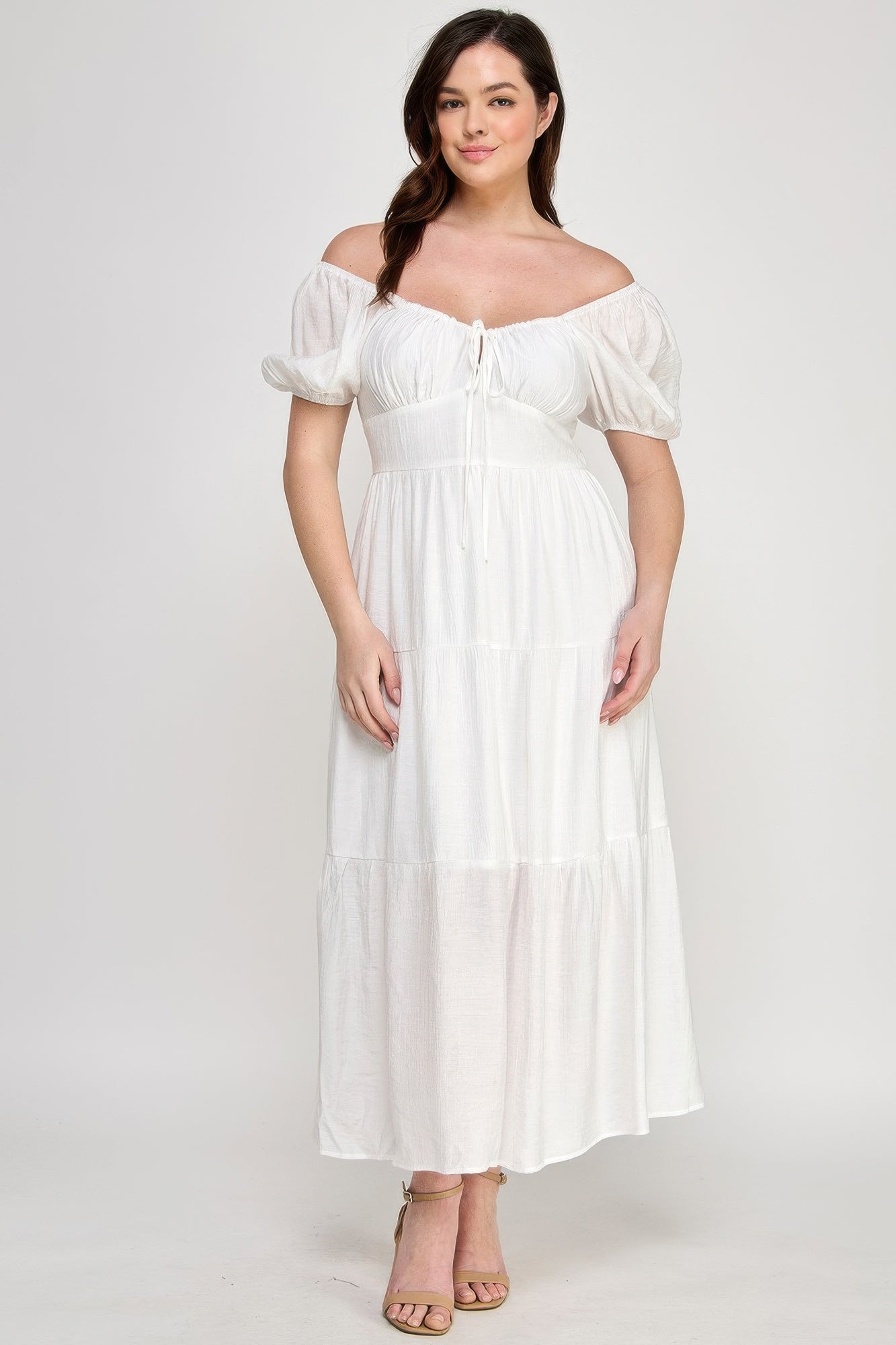 Front Tie Puff Sleeve Tired Maxi Dress product image