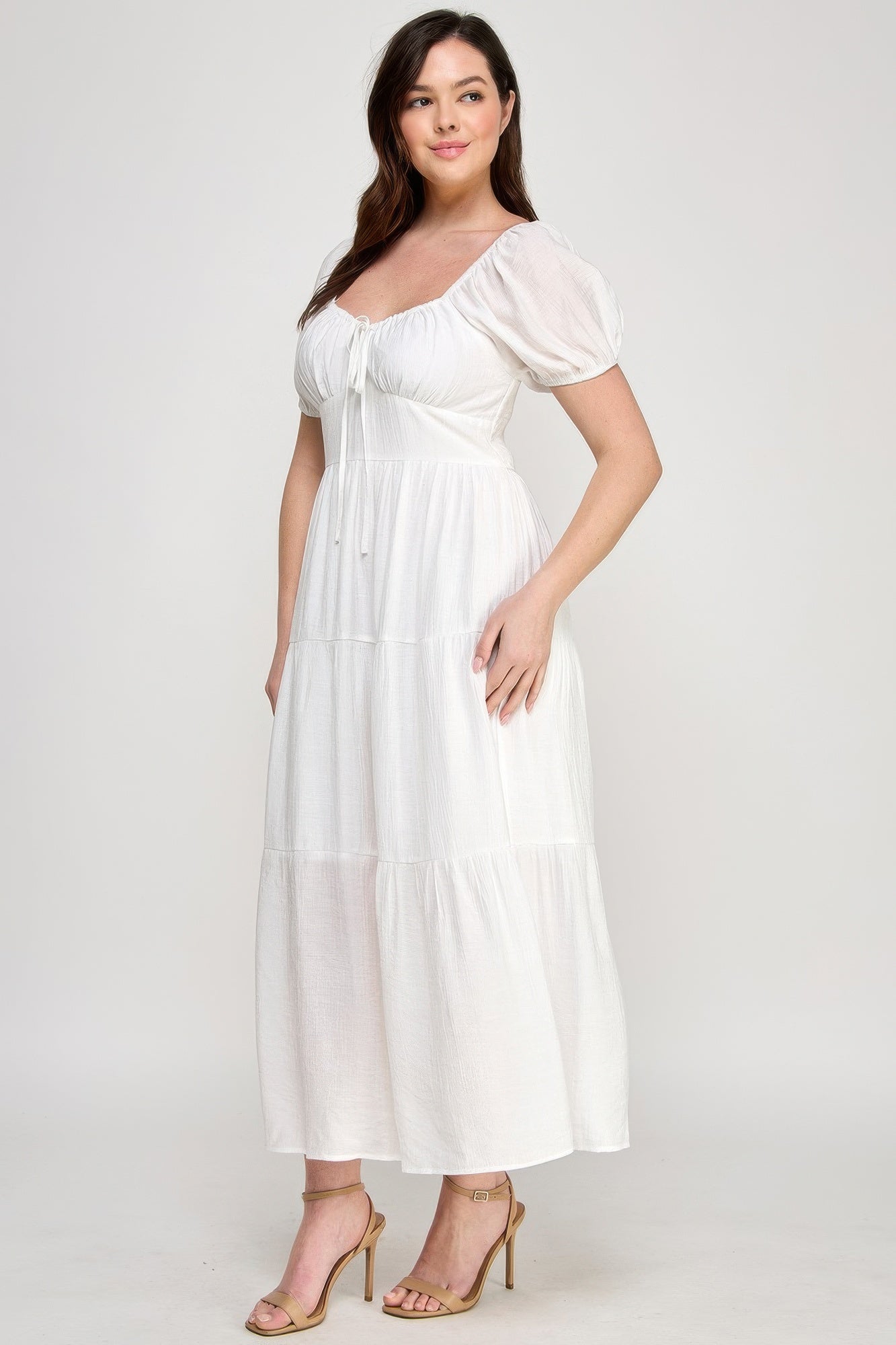 Front Tie Puff Sleeve Tired Maxi Dress product image