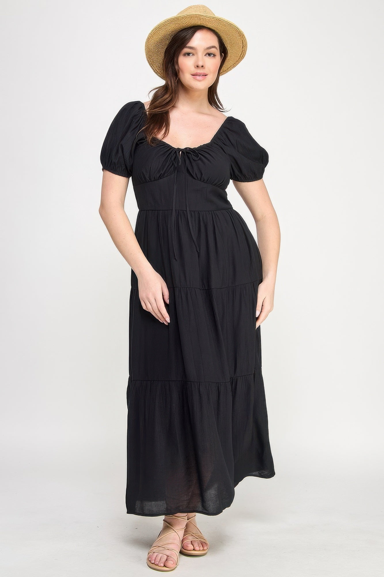 Front Tie Puff Sleeve Tired Maxi Dress product image