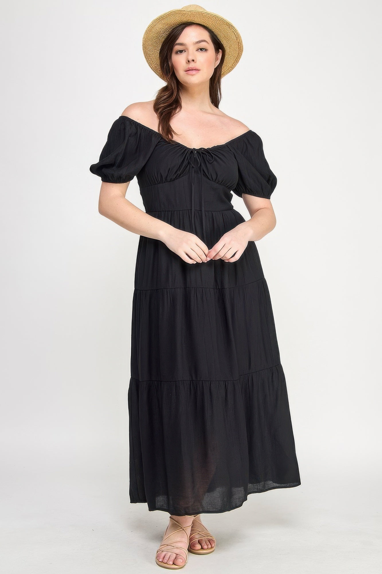 Front Tie Puff Sleeve Tired Maxi Dress product image
